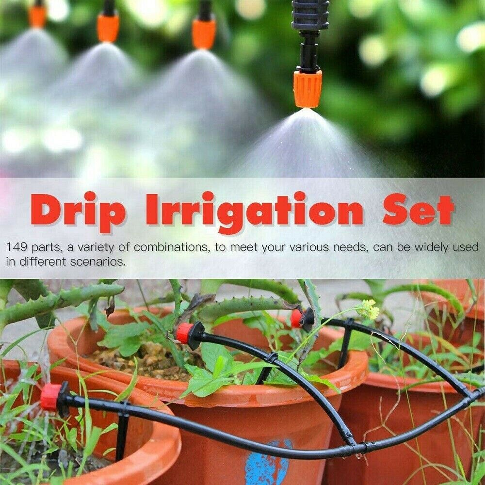 202PC Drip Irrigation System, Self Watering Kit with Adjustable 8-Hole Nozzle