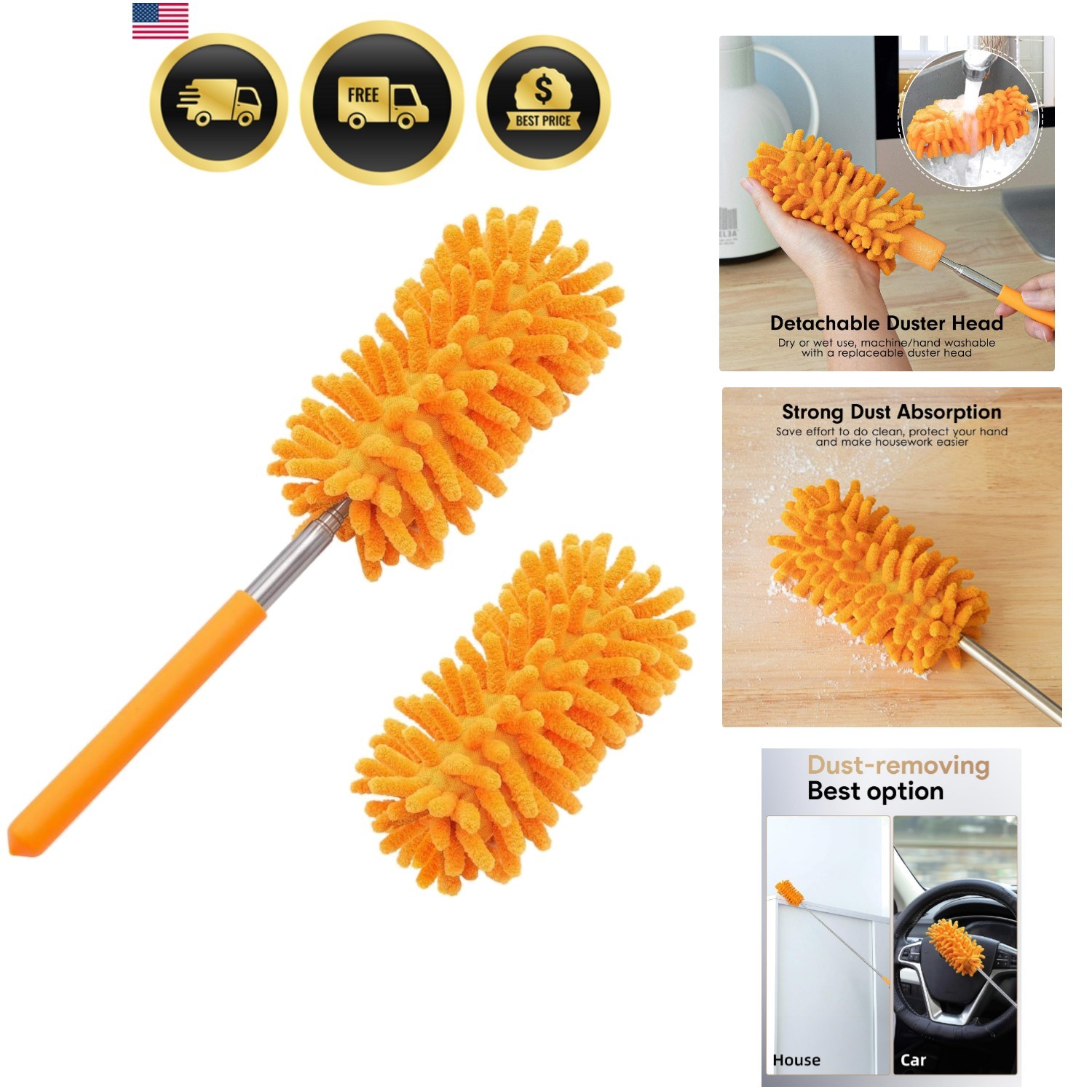 Microfiber Duster for Cleaning, Hand Washable Dusters with 2pcs Replaceable M…