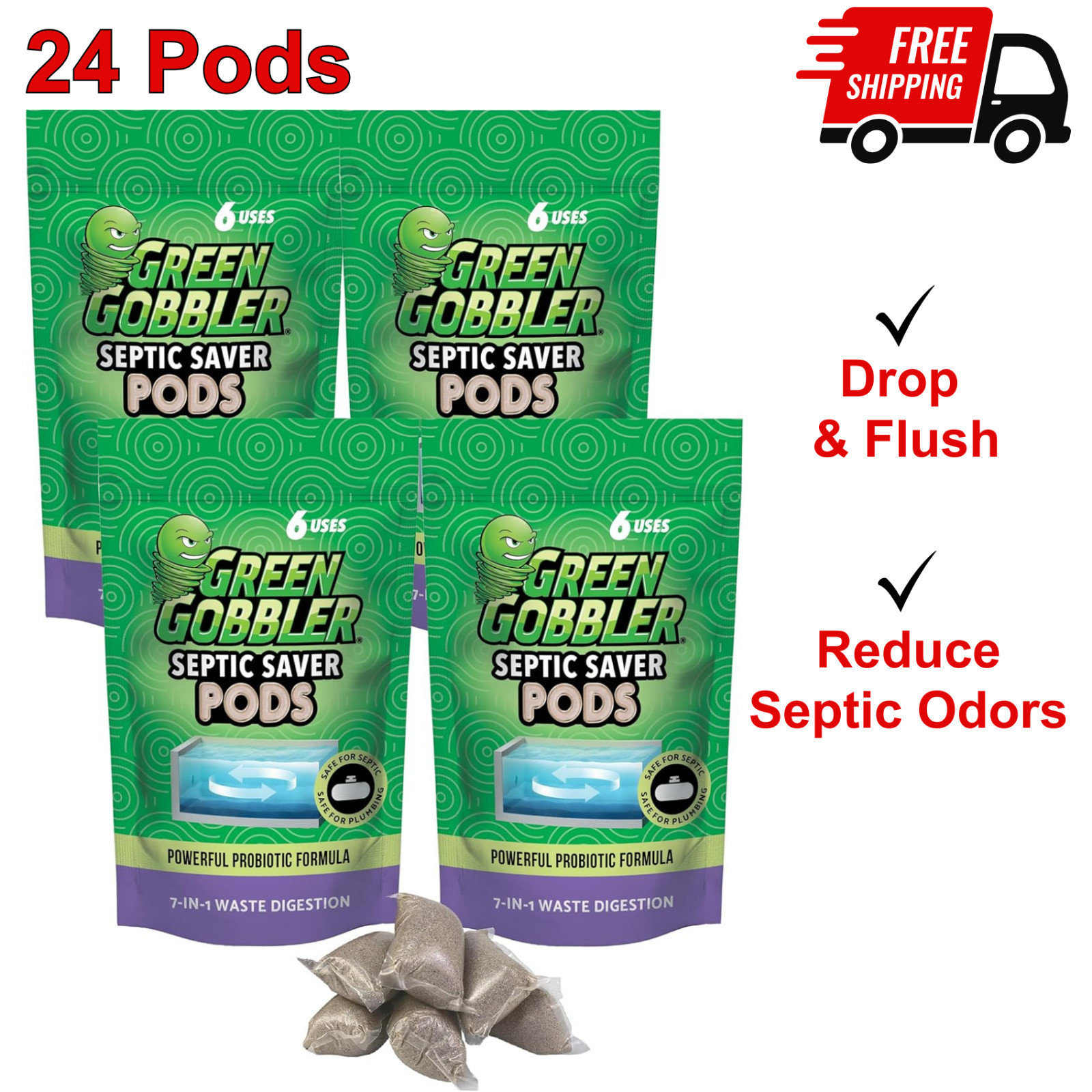 Green Gobbler Septic Saver Septic Treatment Pacs – 24 Month Supply Biodegradable