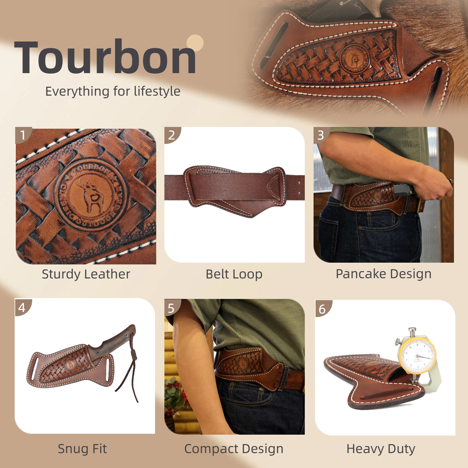 Leather Pancake Design Fixed Blade Knife Sheath Belt Hold Pouch EDC Knives Cover