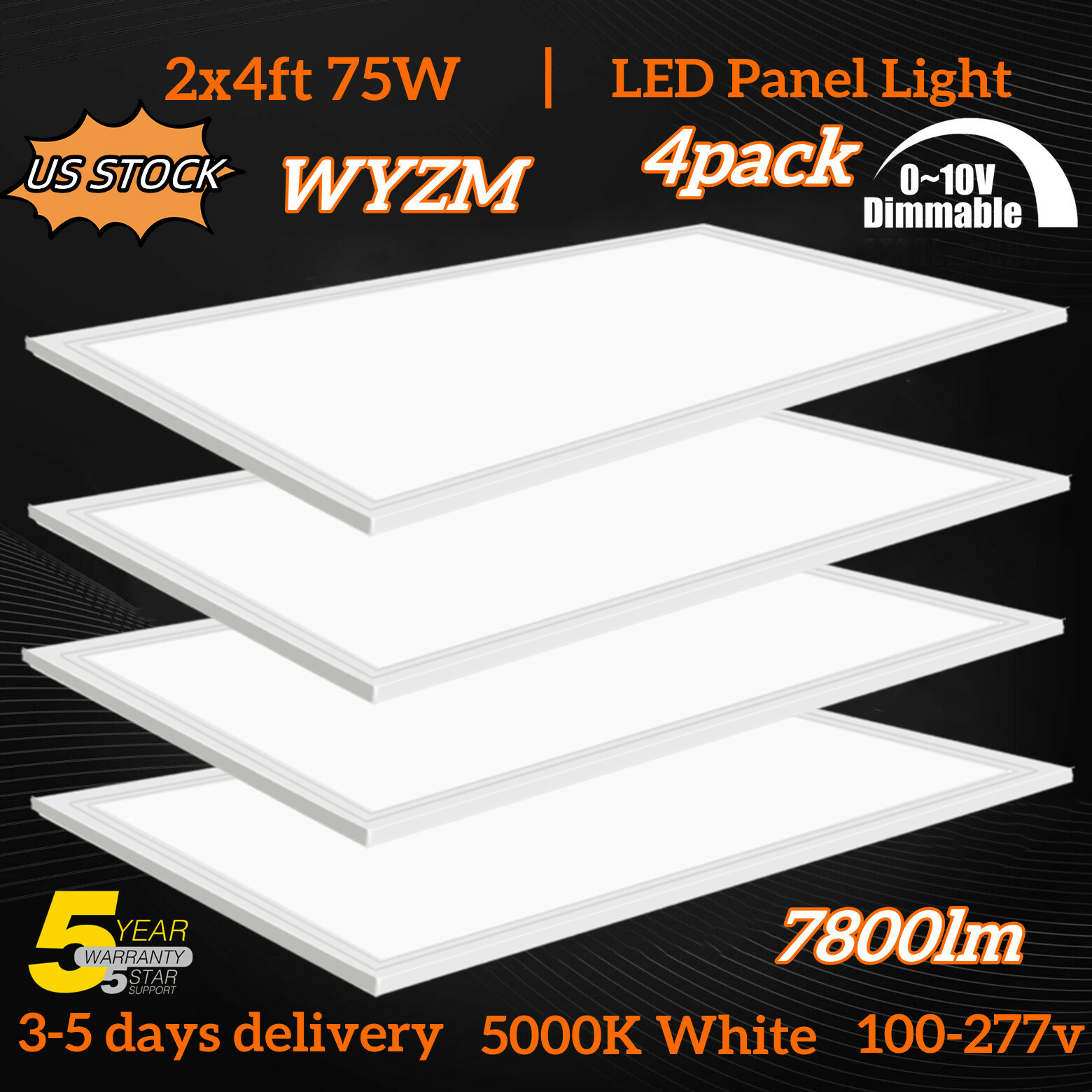 4Pack 2×4 FT LED Flat Panel Troffer Light 75W Drop Ceiling Light Recessed 9000lm