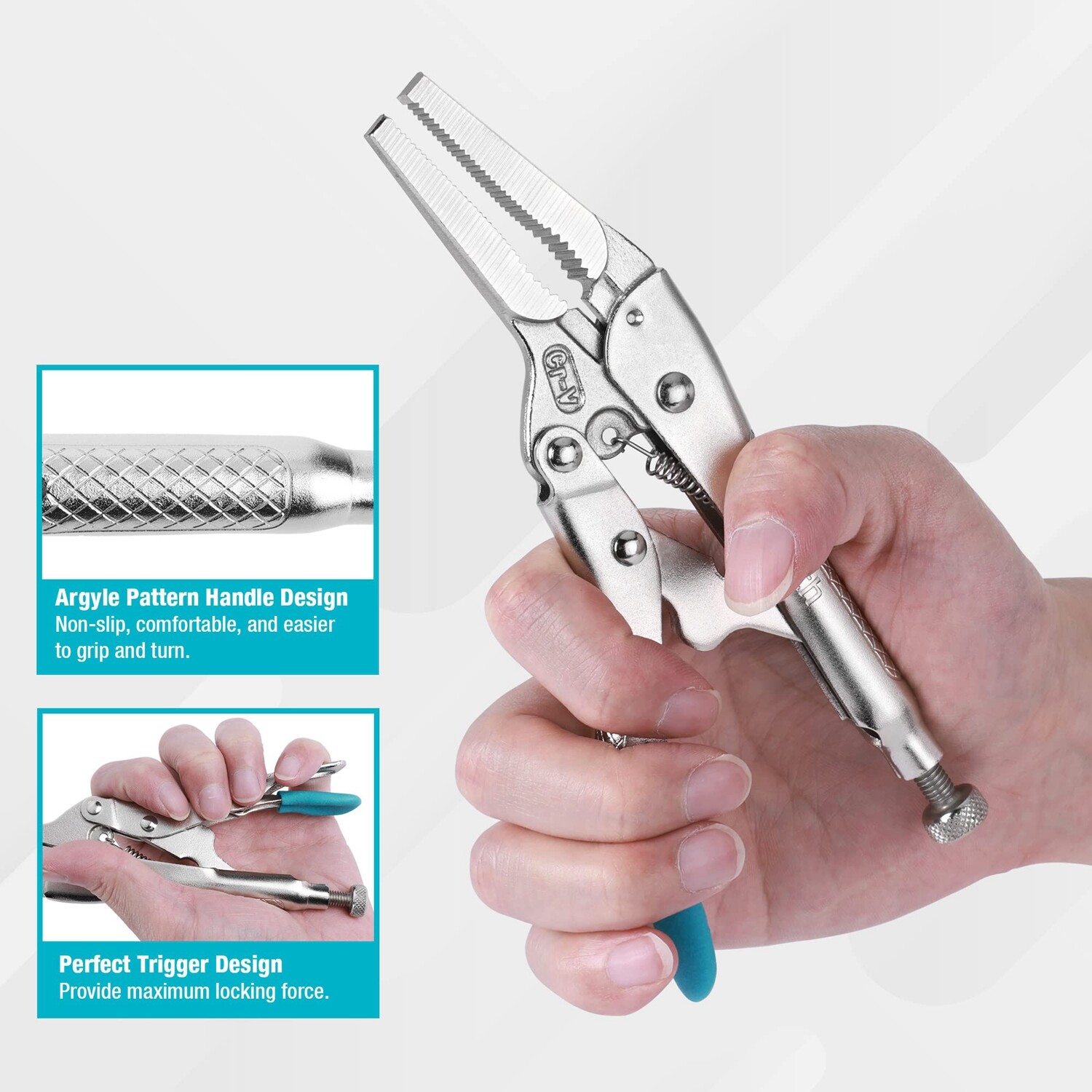 DURATECH 6-1/2 Inch Long Nose Locking Pliers Cr-V Long Nose Plier w/ Wire Cutter