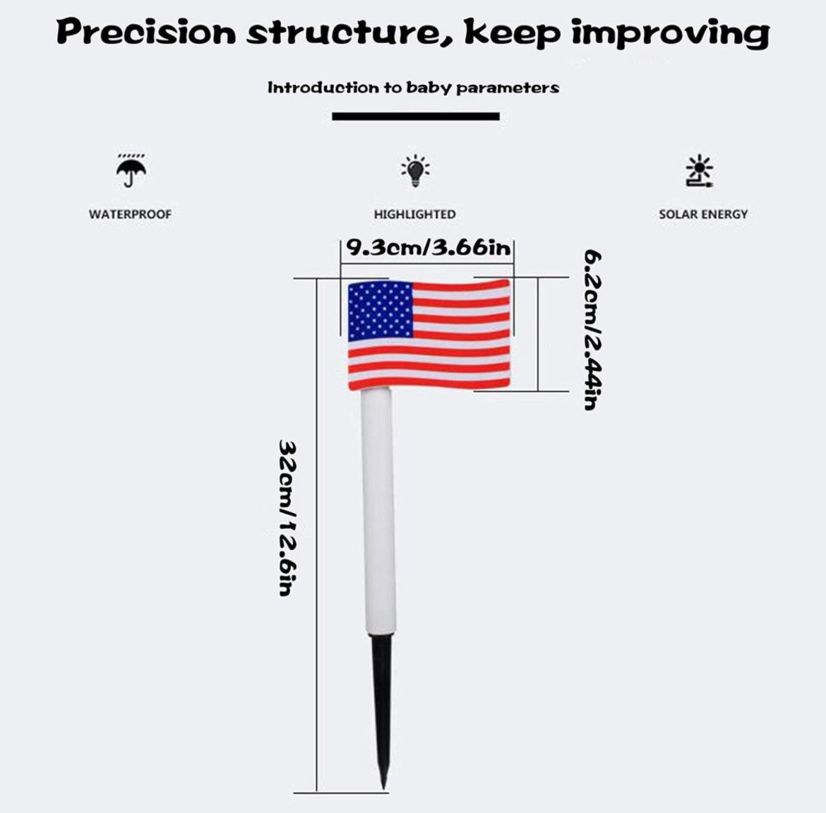8-PCS American Flag Solar Powered Light | LED Flagpole Lights W/Flag 4th Of July