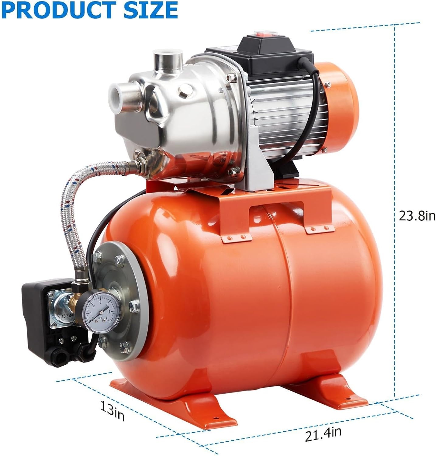 1.6Hp115V Shallow Well Pump with Pressure Tank Stainless Steel Irrigation Pump