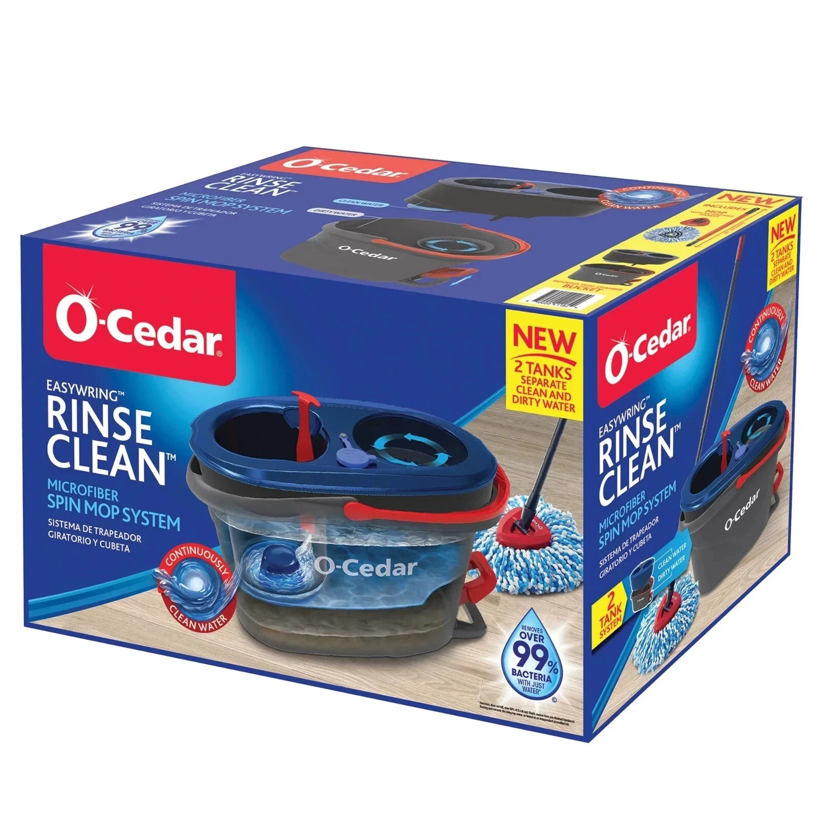 O-Cedar RinseClean Spin Mop With 2-Tank System and Microfiber Mop Head