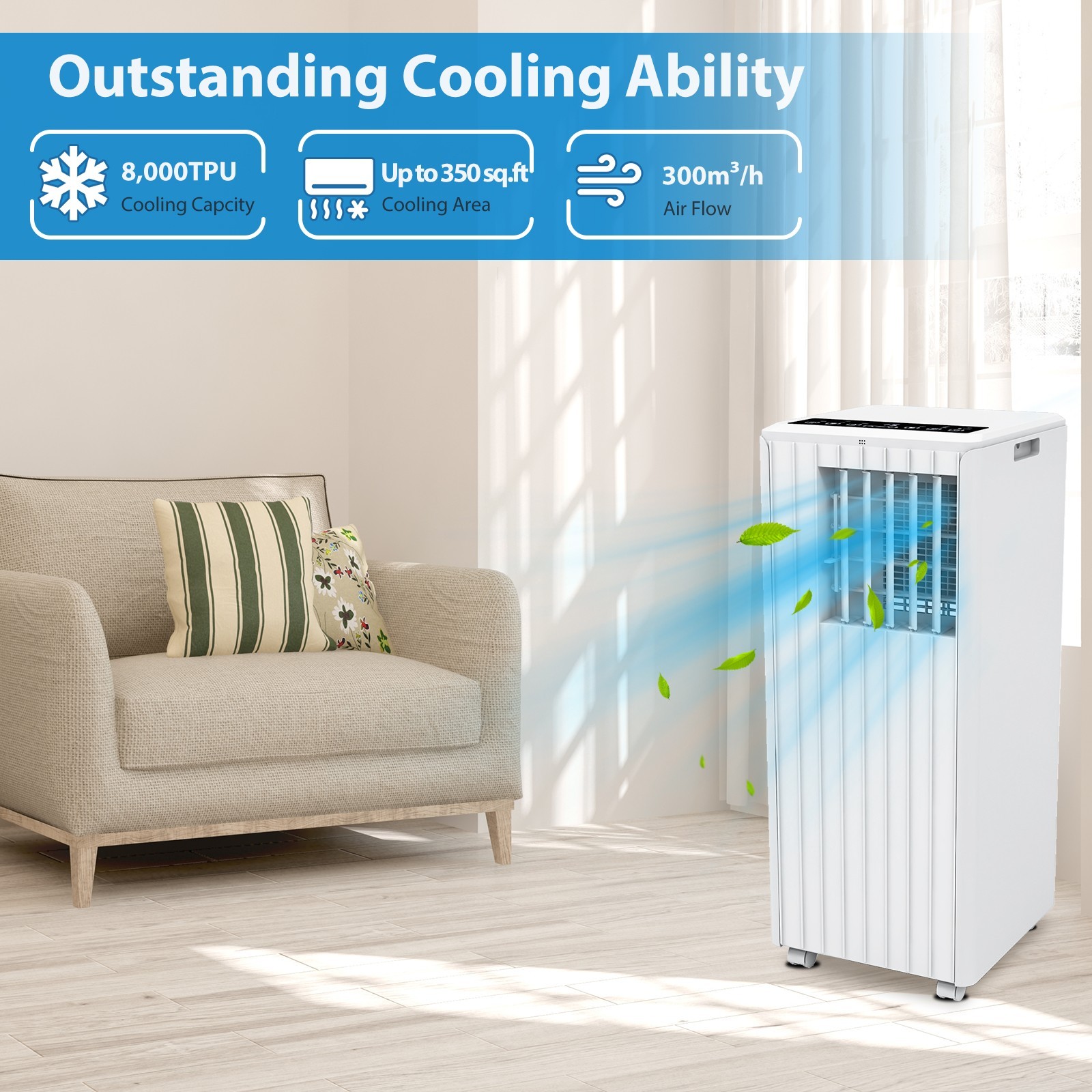 Garvee Portable Air Conditioner 8000 BTU 24H Timer, Remote, Window Kit 300 Sq.Ft