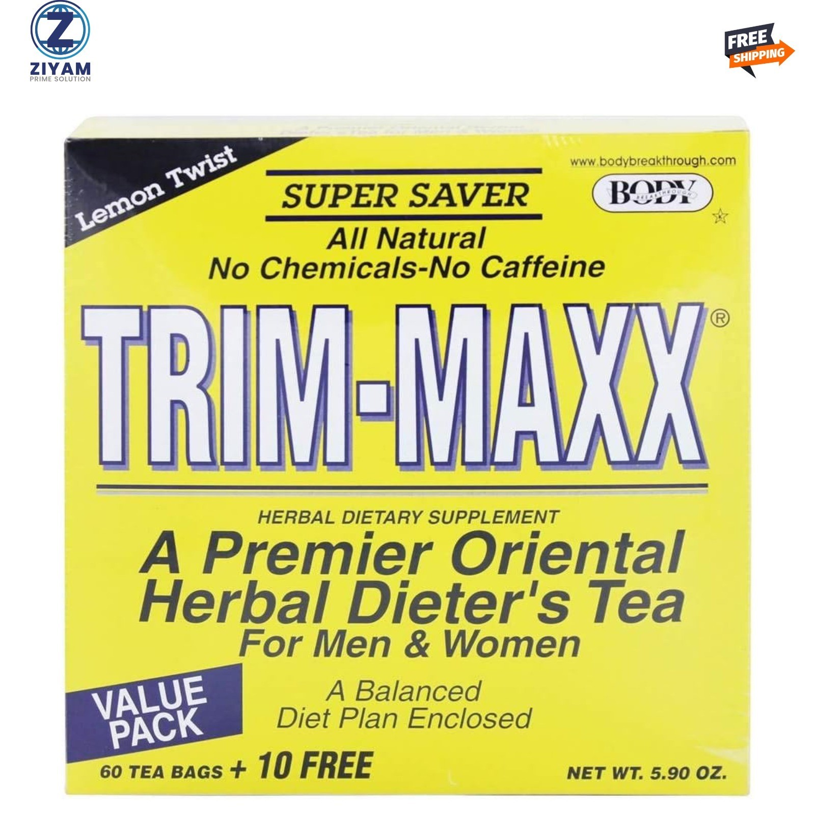 Body Breakthrough Trim Maxx Tea Lemon 60 Bags Herbal Dietary Supplement 60 Se…