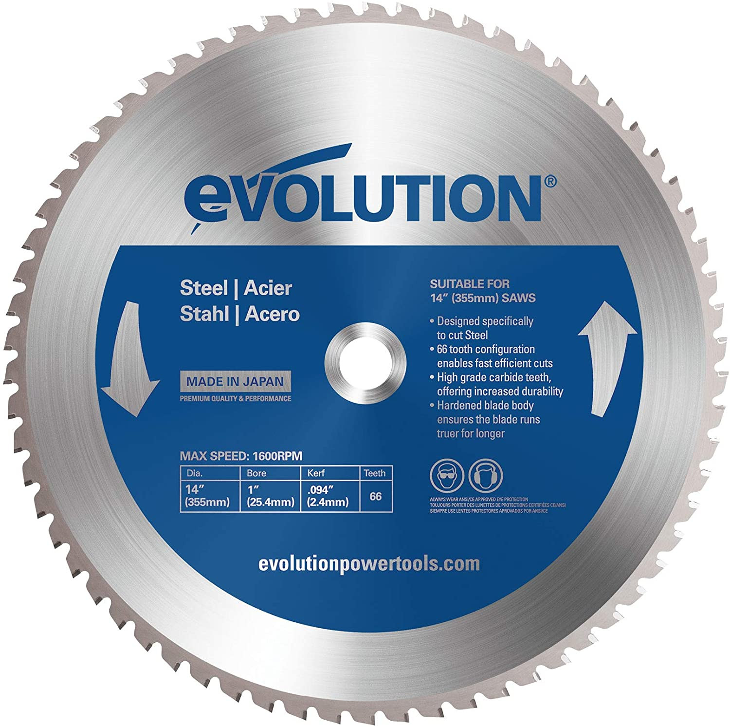 Evolution Power Tools 14BLADEST Steel Cutting Saw Blade, 14-Inchx66-Tooth, Blue
