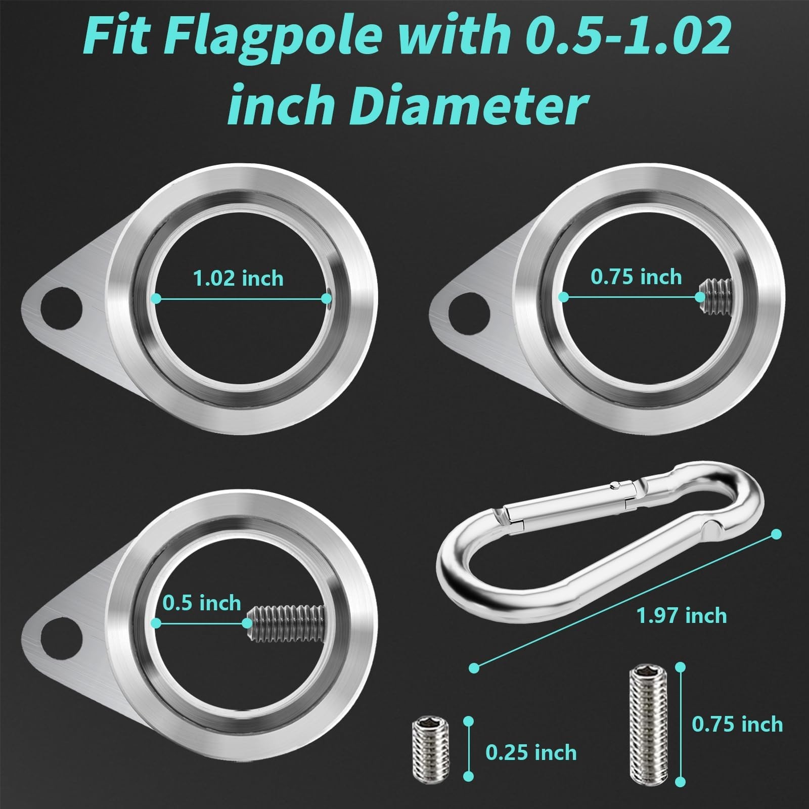 2pcs Flag Pole Ring 360° Rotating Aluminum Alloy for 0.75-1 In Pole Tangle Free