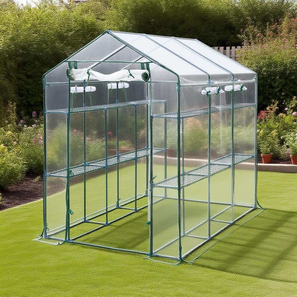 Large 56x85x76″ Portable Greenhouse with 8 Shelves, PE Cover Outdoor Garden Use