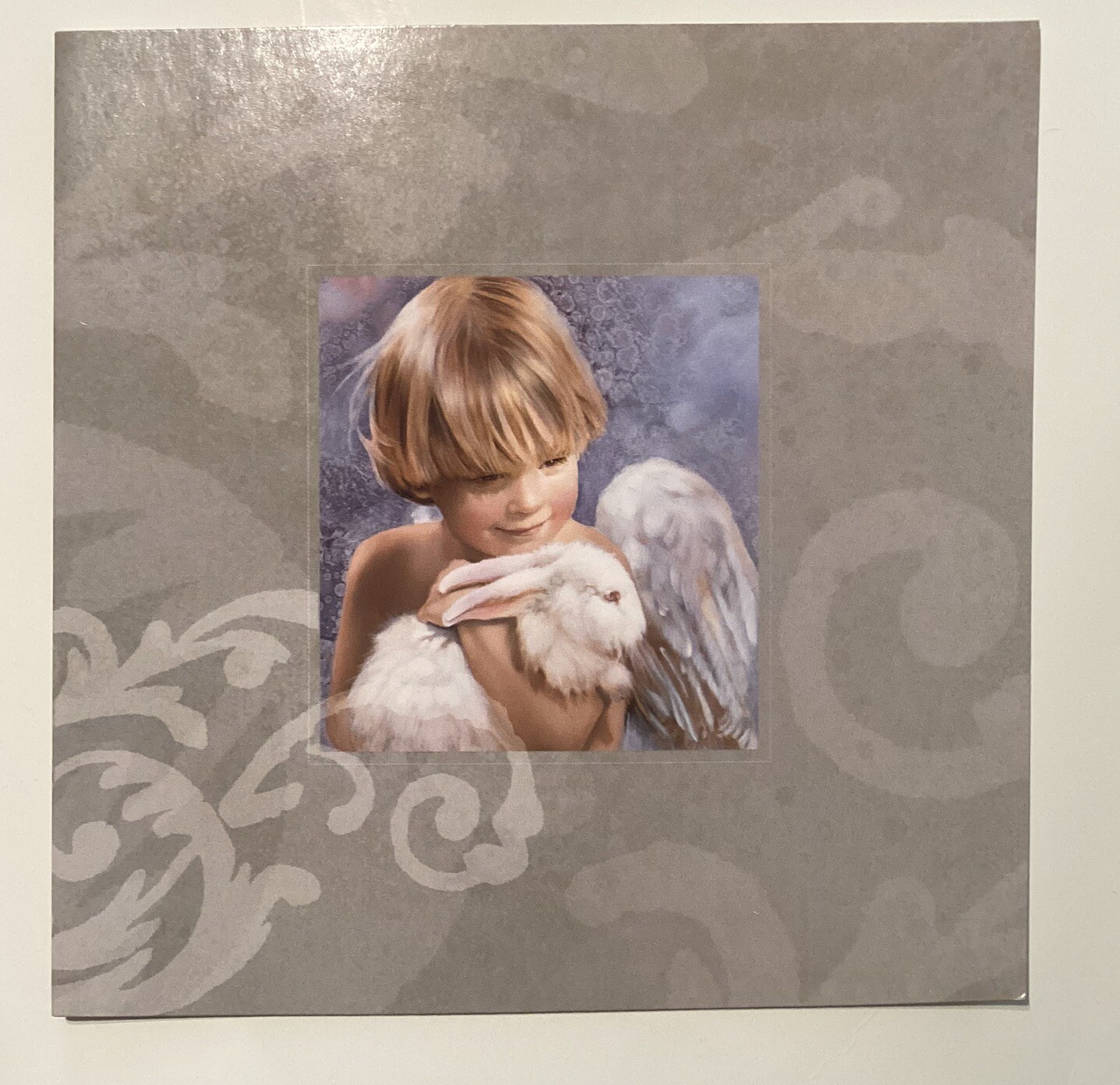 Artist N.A. Noel Notecard + Envelope Angel Boy White Bunny Rabbit BLANK Card
