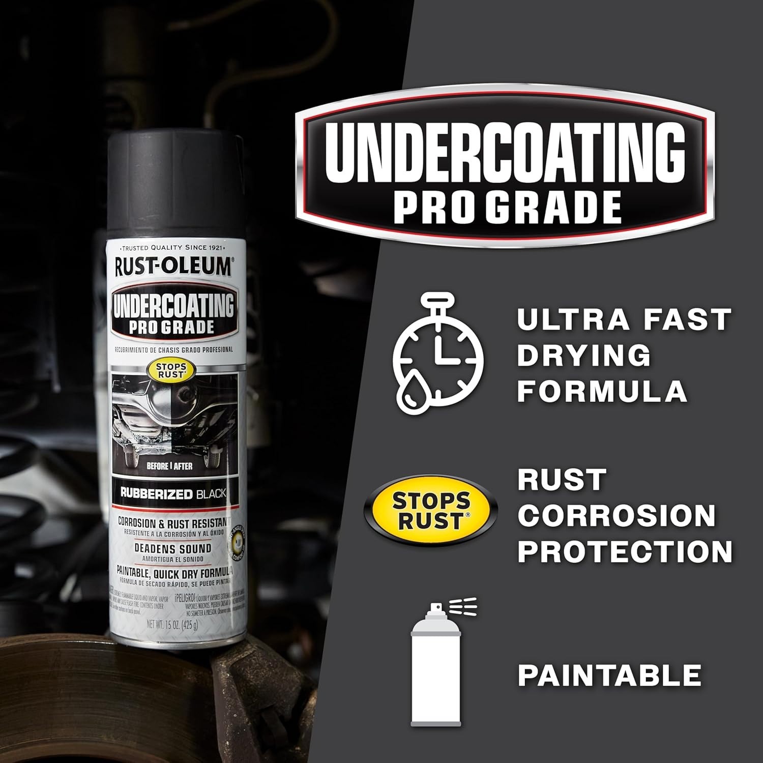 Rust-Oleum Stops Rust Professional Grade Undercoating Spray Paint, 6 Pack, 15 oz