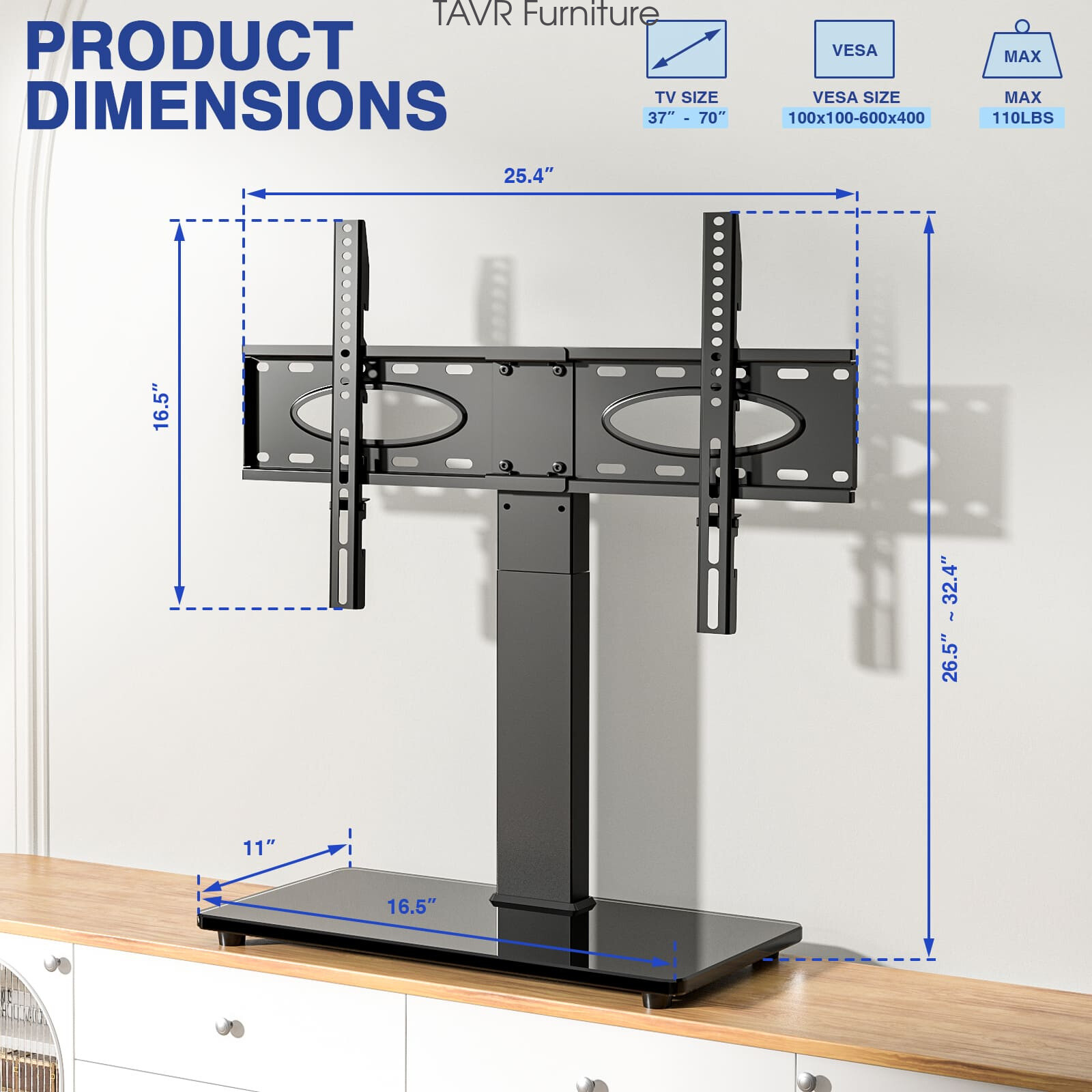 Swivel Tabletop TV Base Stand with Mount for 37 40 45 50 55 60 65 70 75 inch TV