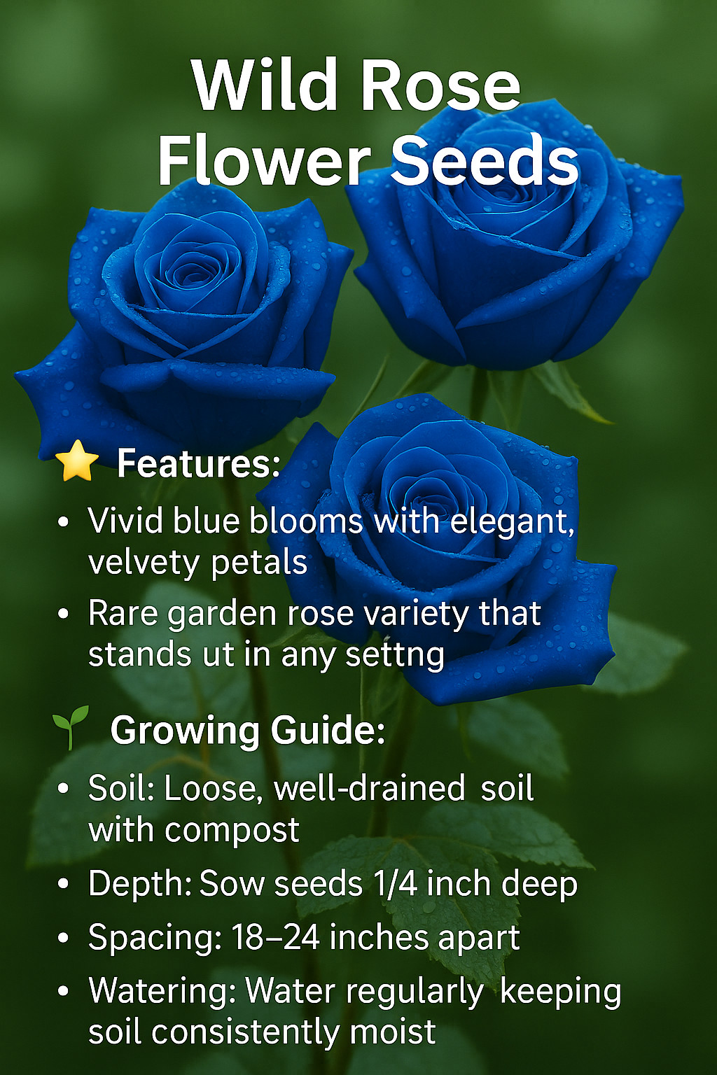 Blue Rose Seeds – 20 Seeds – Unique Color Rose Variety for Decorative Home
