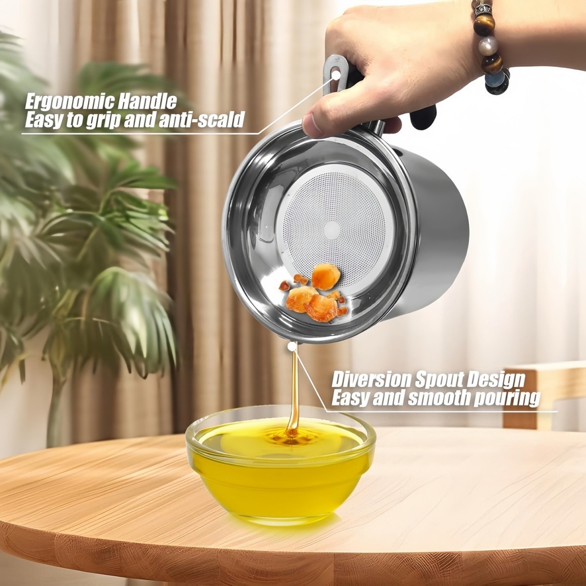 Bacon Grease Container With Strainer,1.3L(46 fl. oz.)Kitchen Stainless Steel Oil