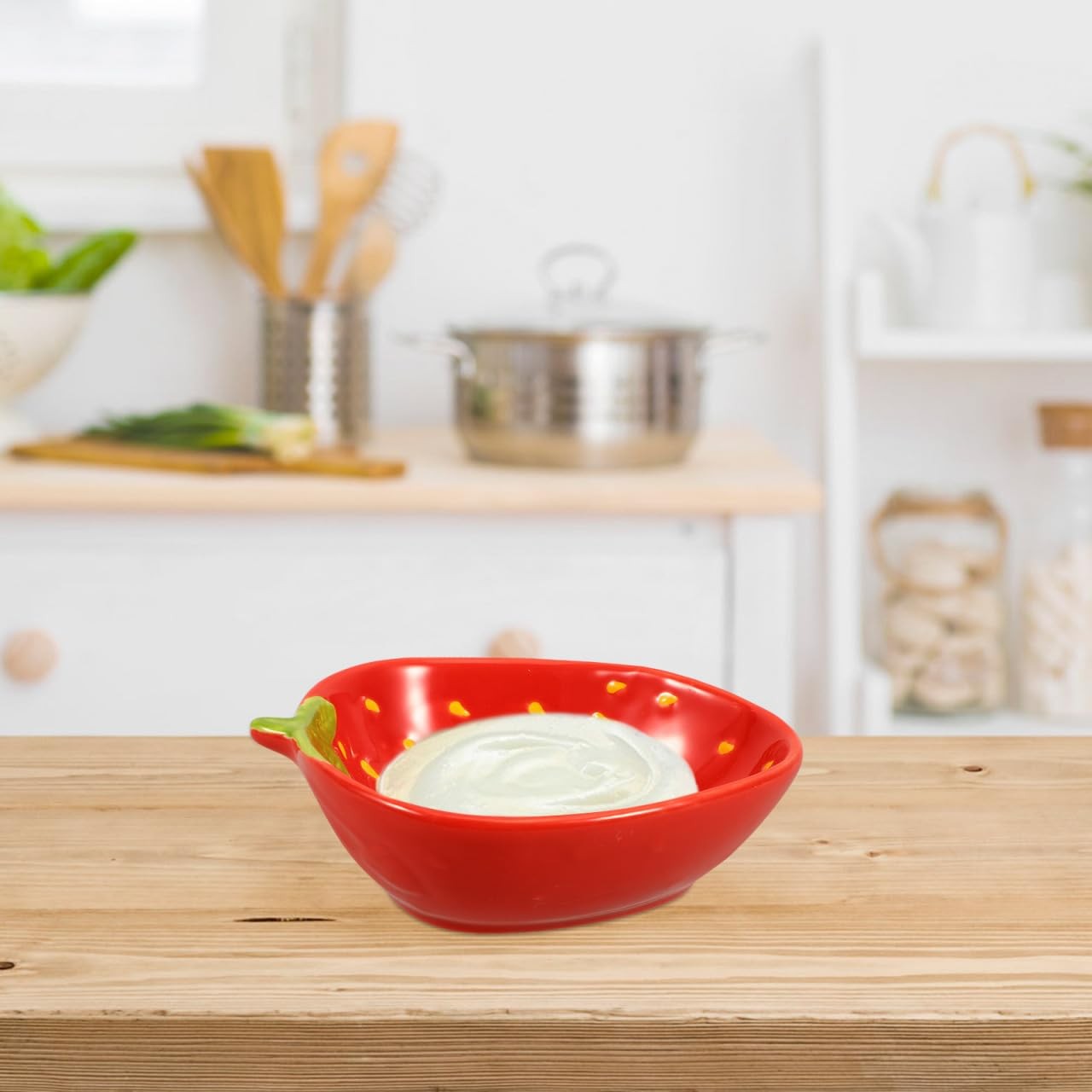 Strawberry Pattern Ceramic Salad Bowl 5.11 in Fruit Bowl for Dessert Snacks S…