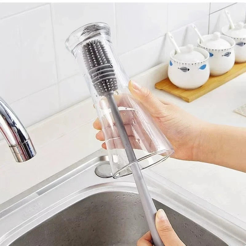 Silicone Bottle Brush Cleaner Long Handle Milk Cup Glass Cleaning Kitchen Tool