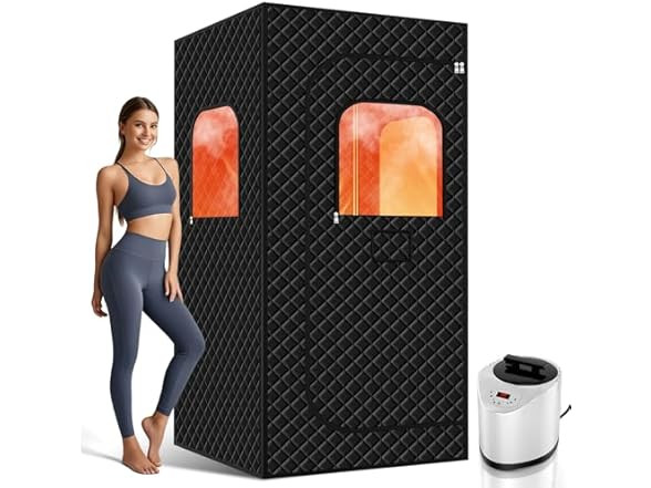 VXGDOE Black Portable Sauna Tent with 3L Steamer, 31 x 31 x 70″