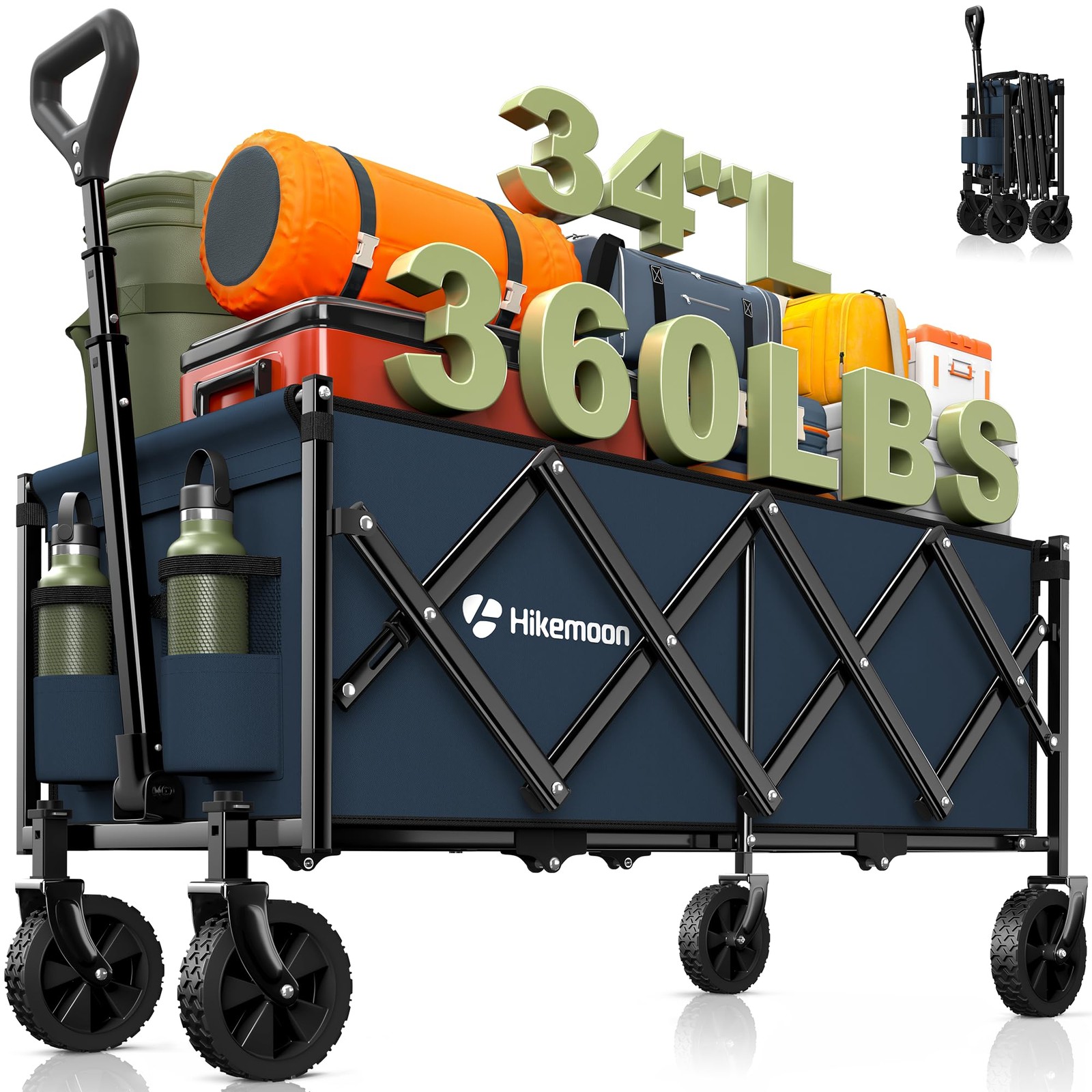 Hikemoon 34 Extra Long Collapsible Wagons Carts Foldable 360Lbs Heavy Duty