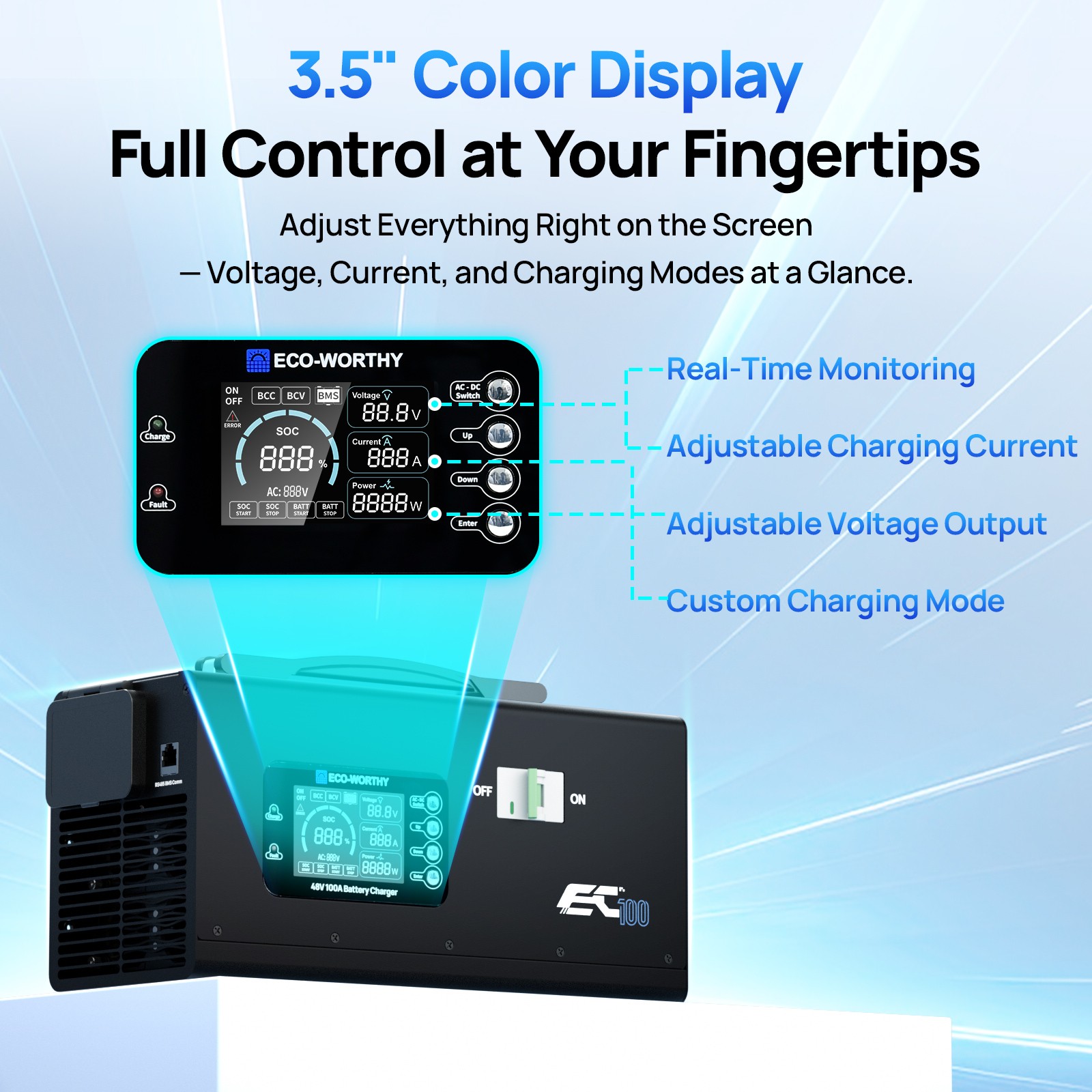 ECO-WORTHY 48V 100A Charger Suitable for 120/240V Generators Fast Charging