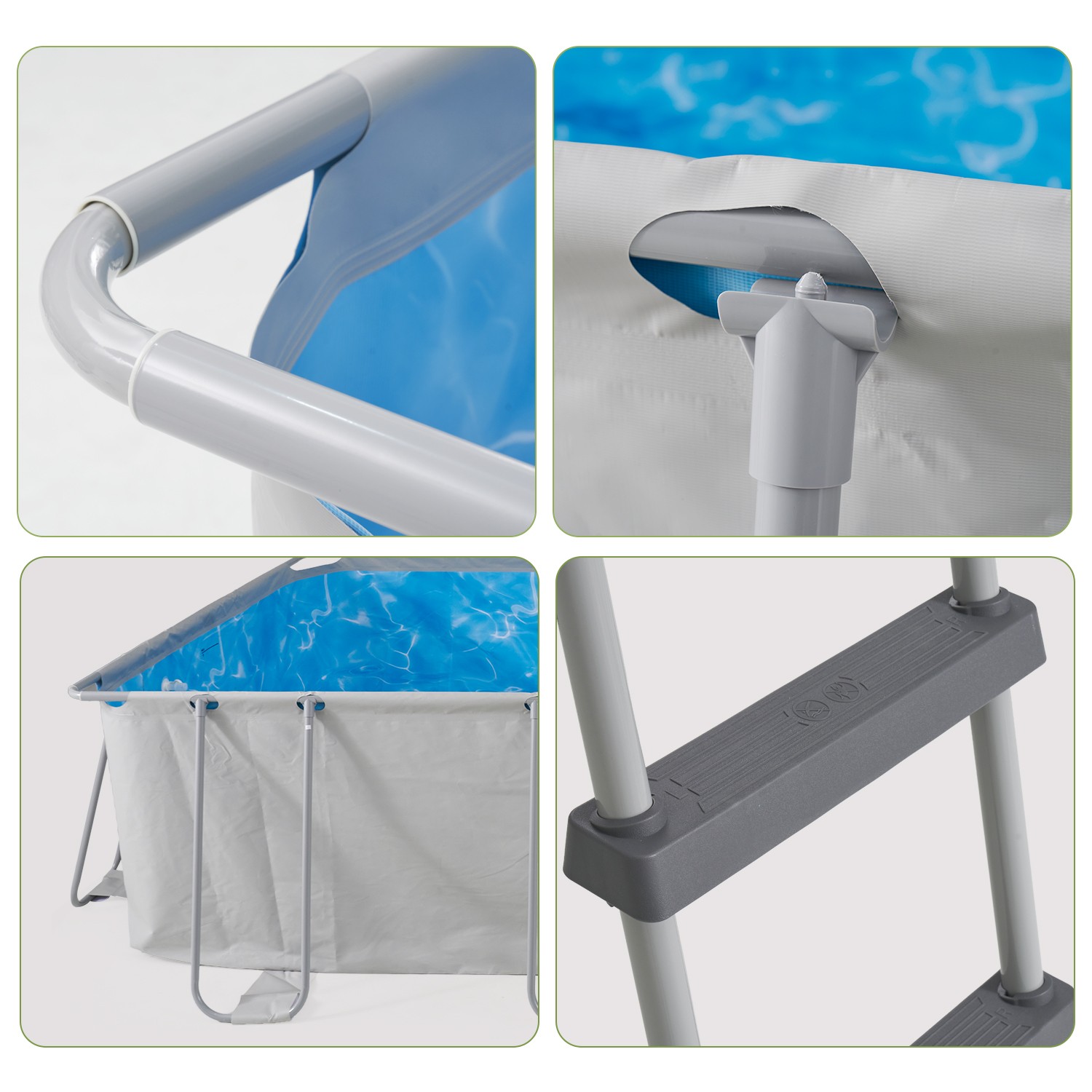 Rectangular Above Ground Pool with Removable Ladder and Filter Pump for Backyard