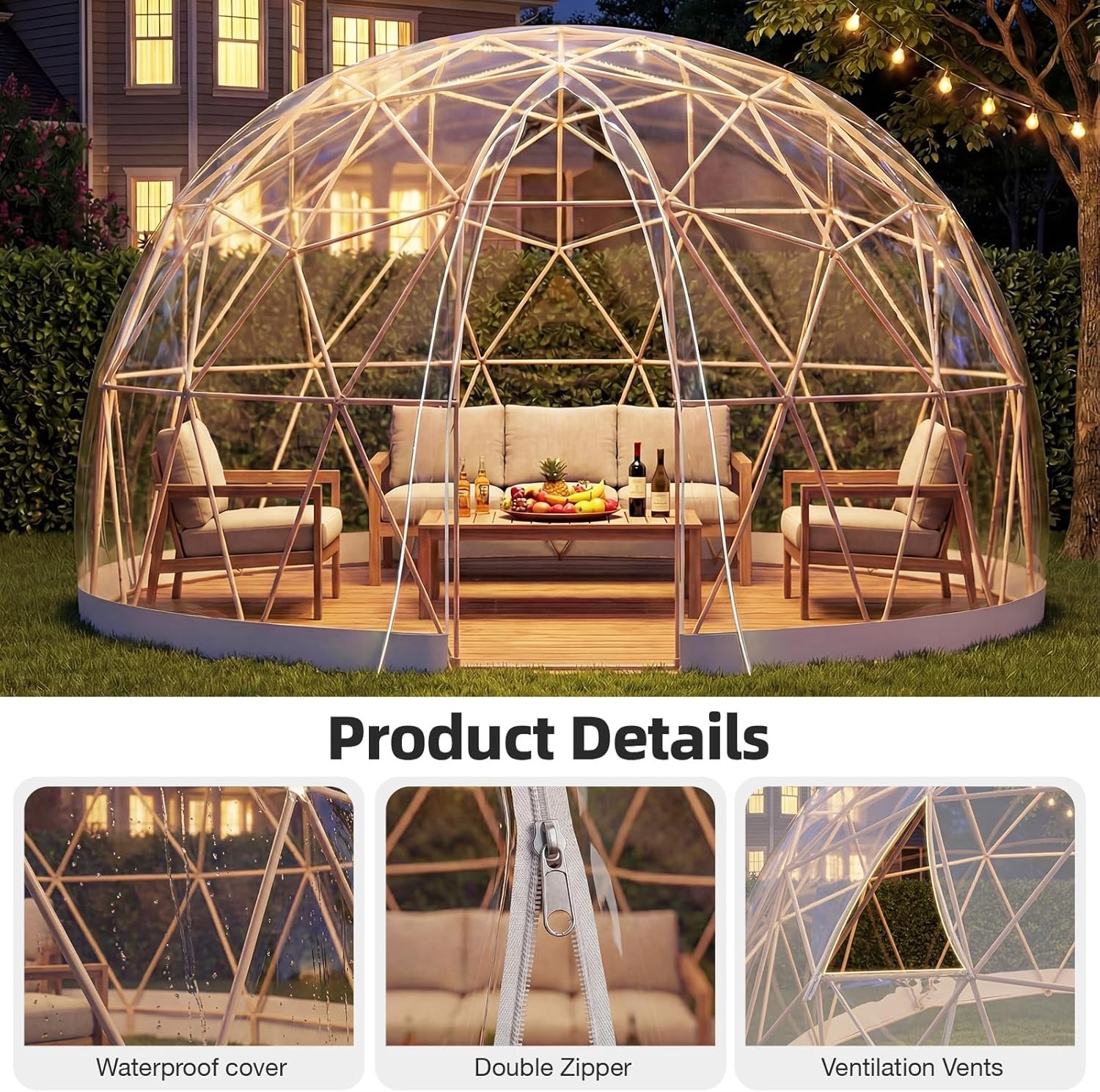 Clear Bubble Tent 12×12 Outdoor Igloo Dome Winter for 4-7 People TPU Cover