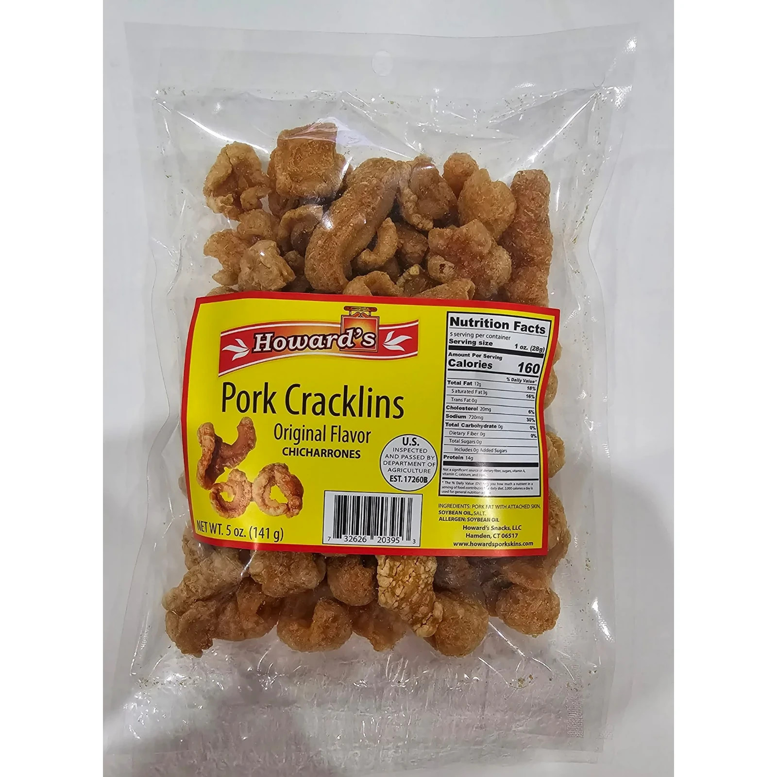 Howards Fried Pork Cracklins | Chicharrones | Original Flavor 5Oz – 4 Pack