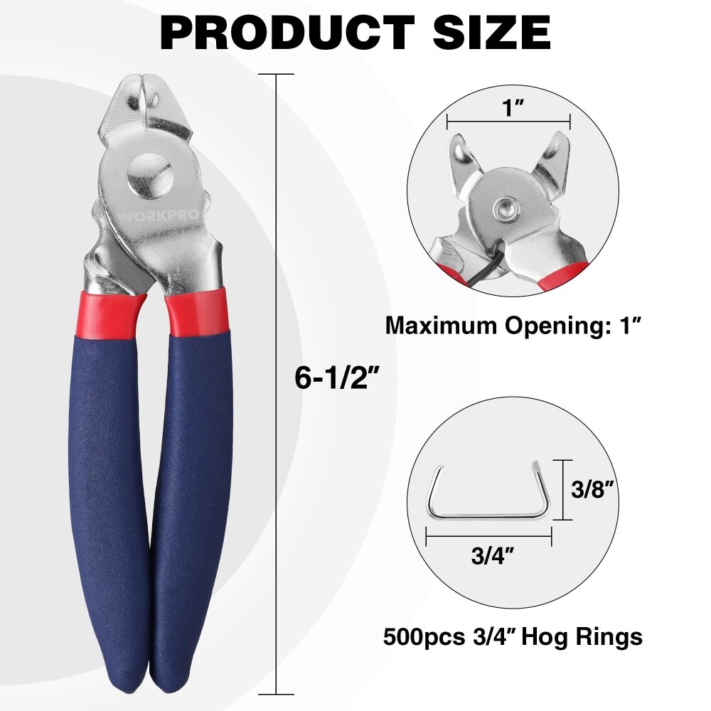 WORKPRO Bent Hog Ring Pliers with 500 Pcs 3/4″ Hog Rings Auto Upholstery NEW