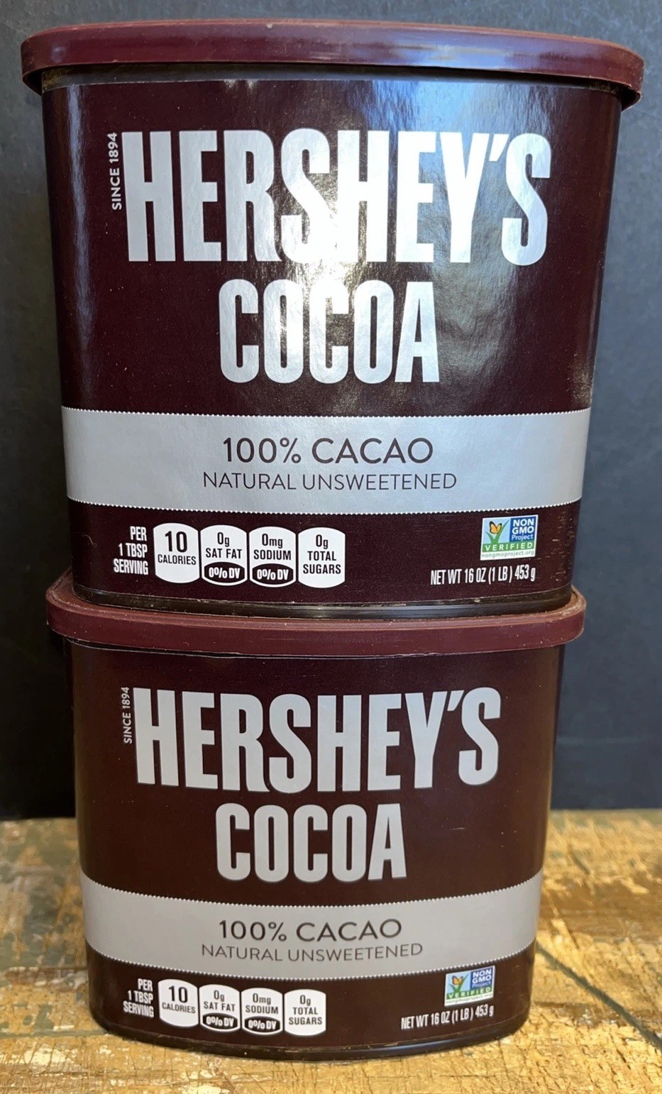 Lot Of 2 Hershey’s Cocoa 100% CACAO Natural Unsweetened Powder 16 oz Each tub