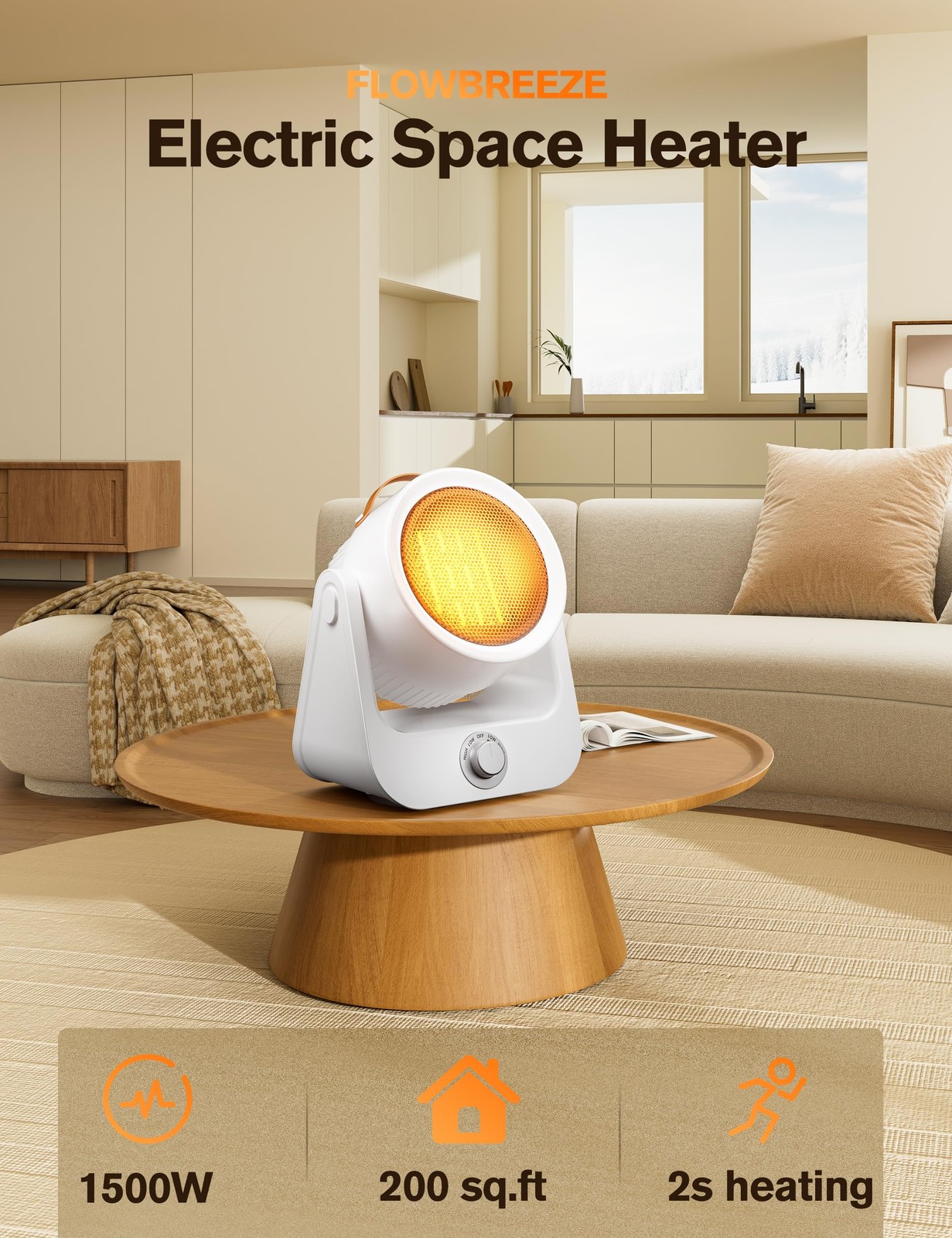 Electric Space Heaters ForIndoor Use,100°unlimited Oscillating,2SInstant Heating