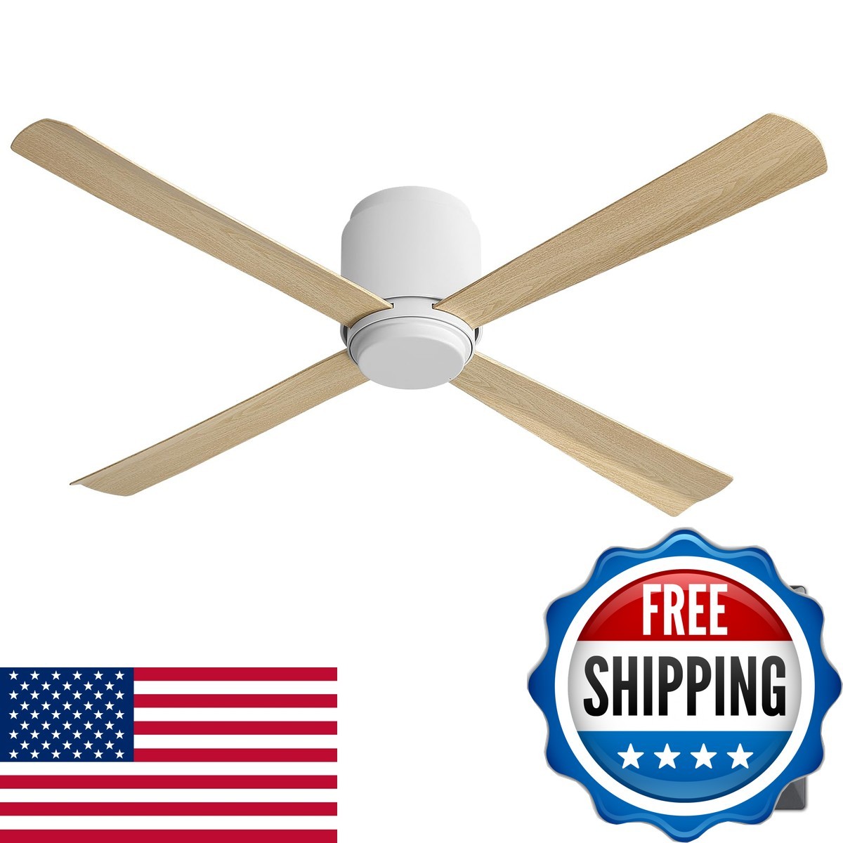 WINGBO 54 Inch Wet-Rated Ceiling Fan Without Light, 4 ABS Blades, 6-Speed Quiet