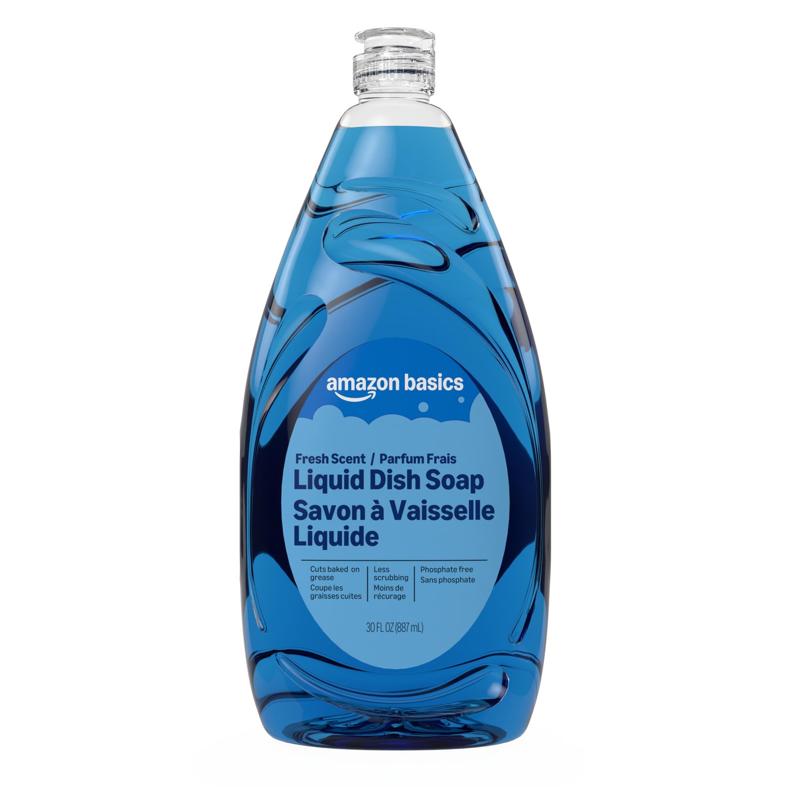 Amazon Basics Liquid Dish Soap, Fresh Scent, 30 Fl Oz (Pack of 1), Blue