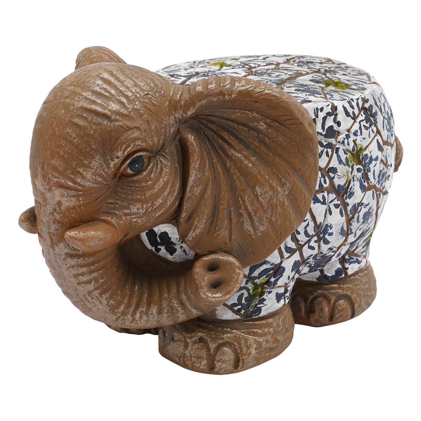 Brown Elephant Ceramic Garden Stool Trunk Up Side Table Glossy Accent 9.06in H