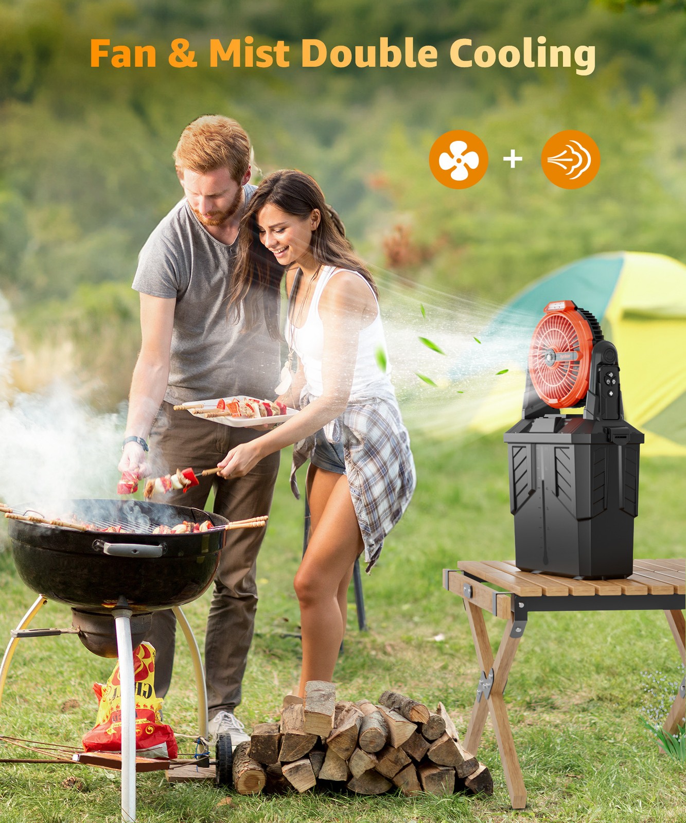 lynker Portable Misting Fan 3 Speed Camping Fan with 6L Water Tank and Remote