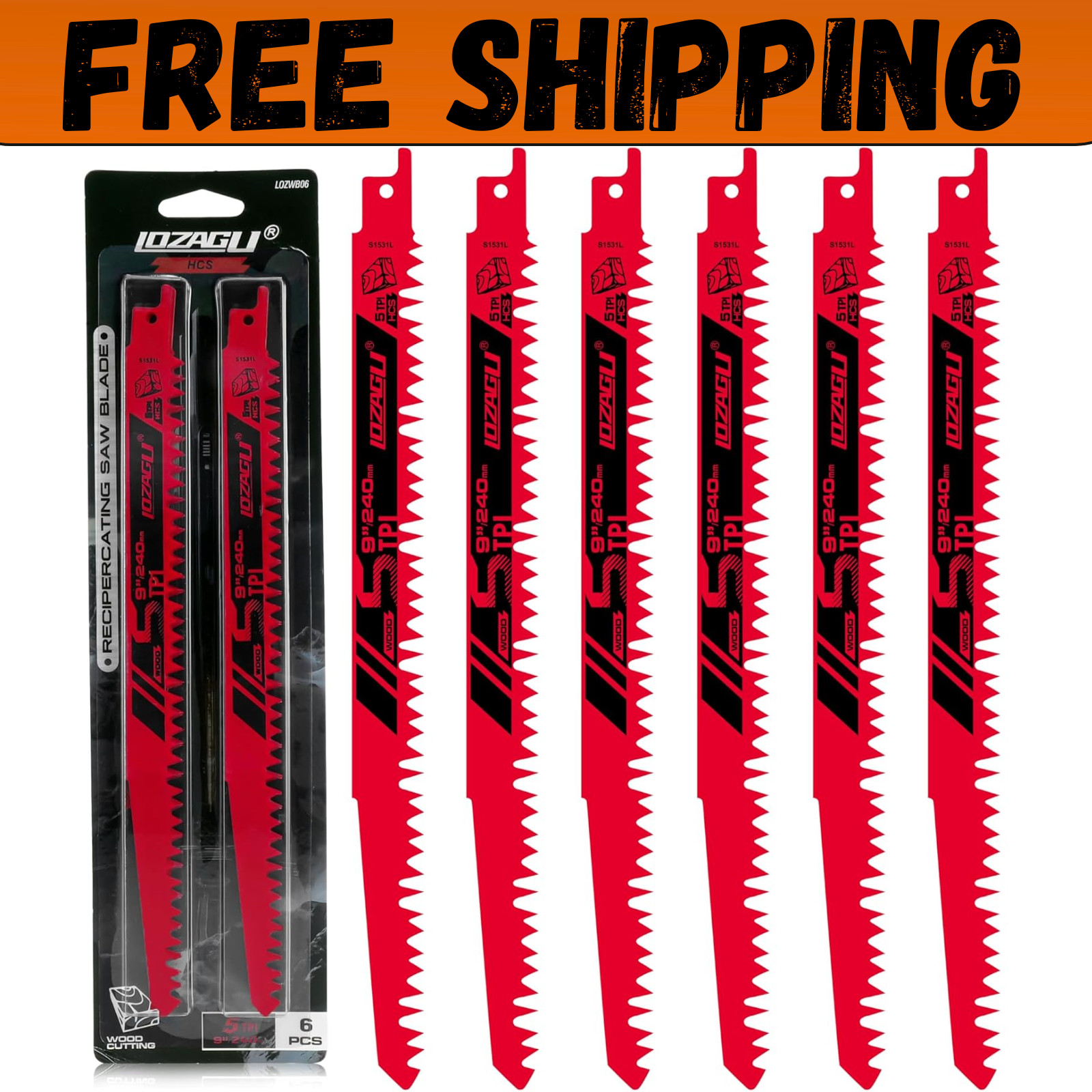 9-Inch Wood Pruning Reciprocating Saw Blades, 6-Piece, 5TPI Wood Saw Blades
