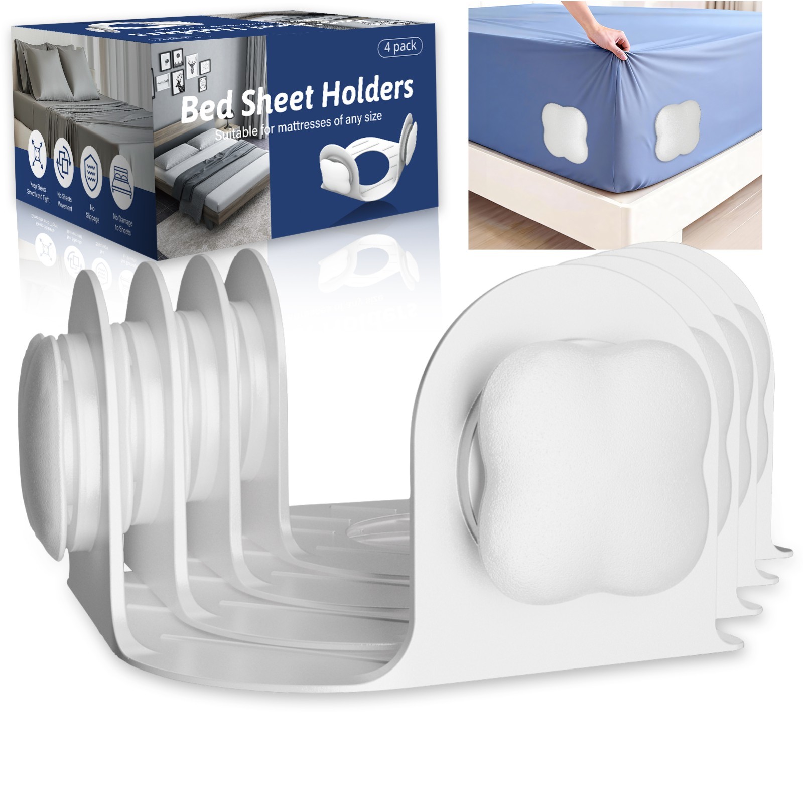Sheet Holders 4 Pack,Bed Sheet Grippers One-Size-Fits-Most for Corners