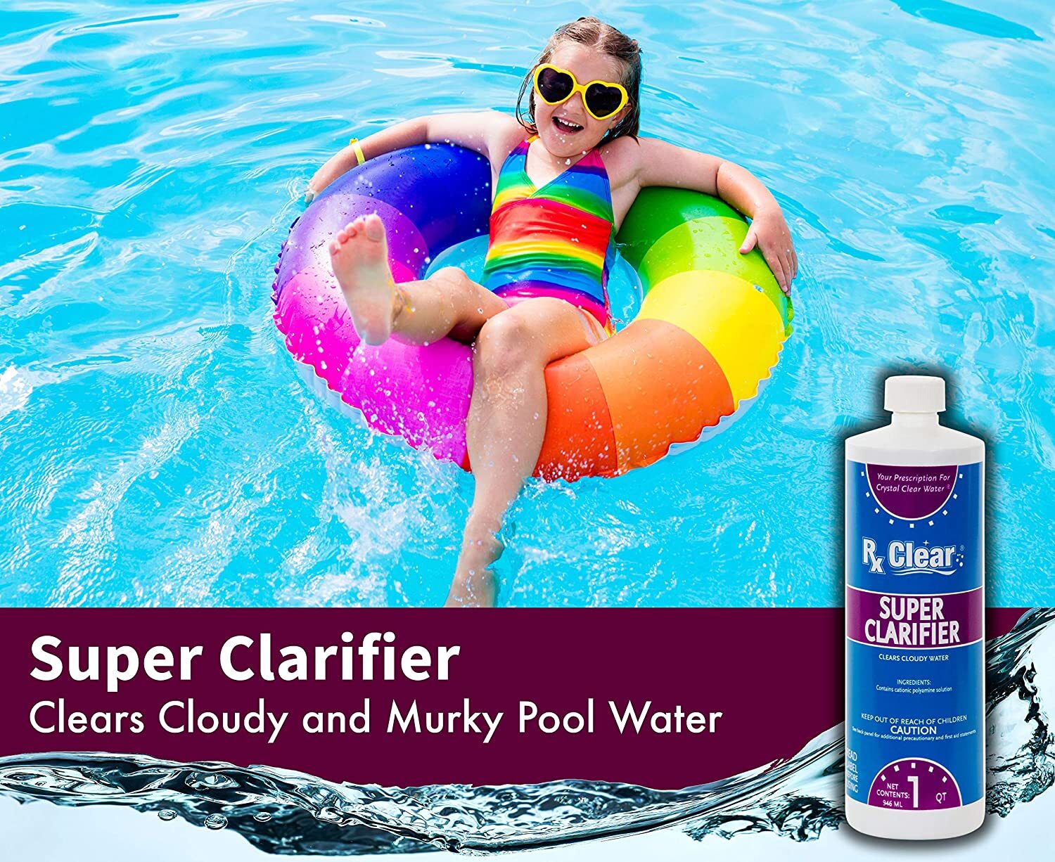 Rx Clear Swimming Pool Chemical Super Clarifier – 32 oz – (Select Quantity)