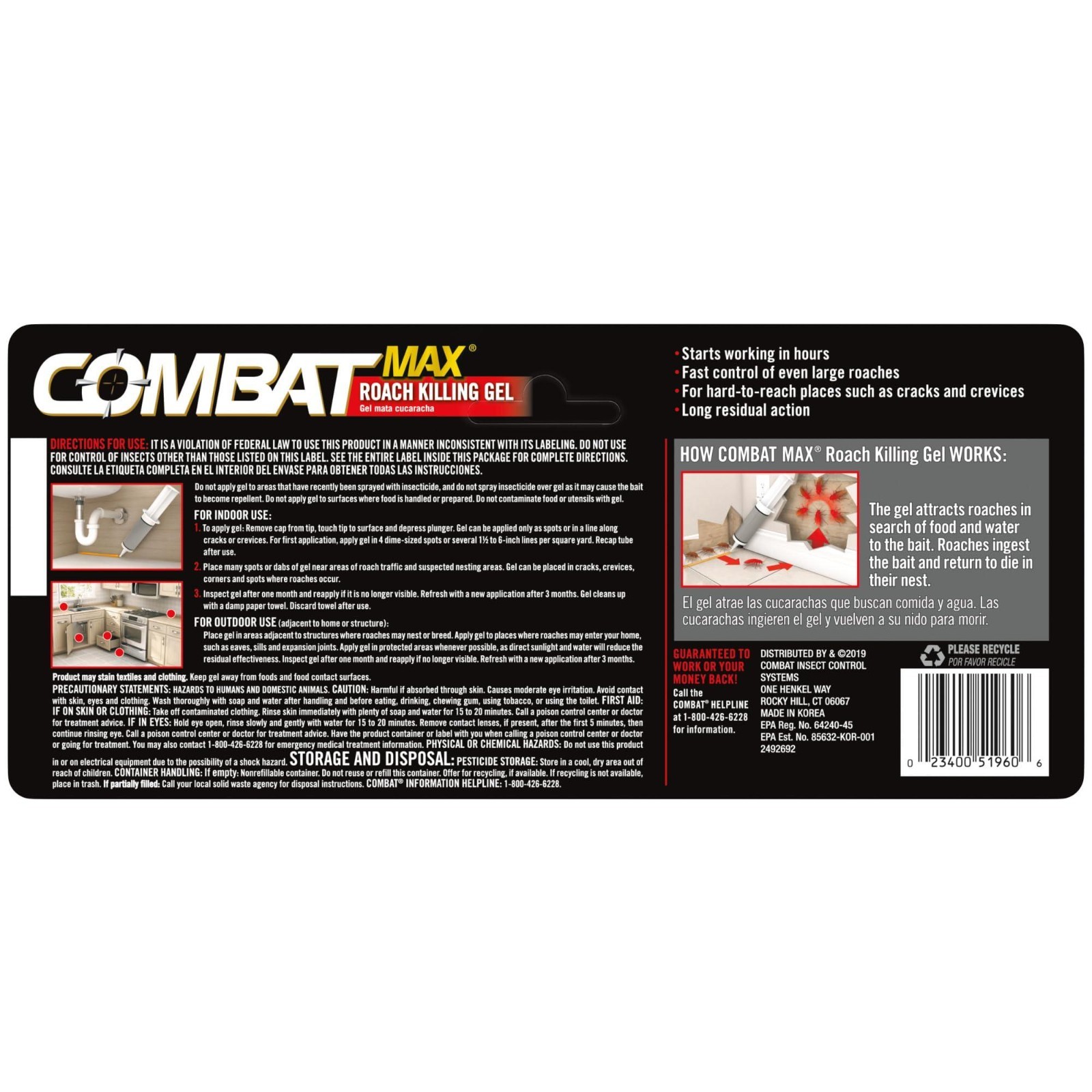 Combat Max Roach Killing Gel 2.1 oz Syringe – Indoor & Outdoor Cockroach Control