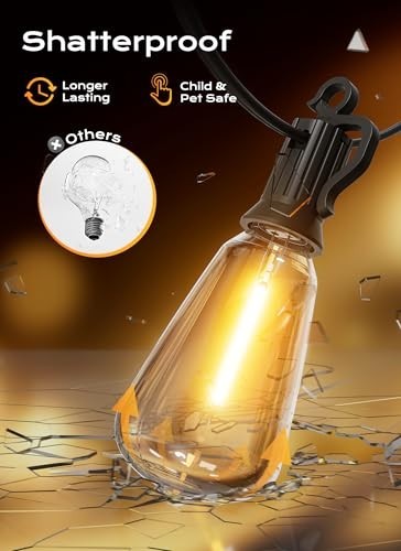 50-200FT LED Outdoor String Lights ST38 Shatterproof 2700K Patio Lights