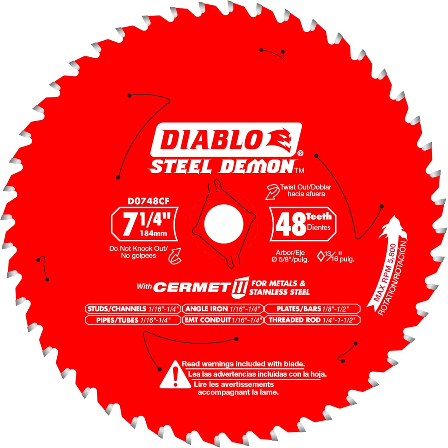 Diablo Steel Demon Cermet II Saw Blade – 7-1/4″ Diameter, 48 TCG Teeth | with Tr