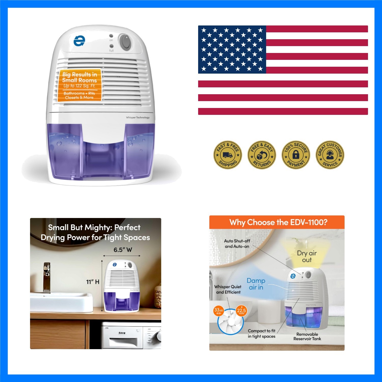 Whisper-quiet 16 OZ Dehumidifier with Auto Shut Off and Restart for small spa…