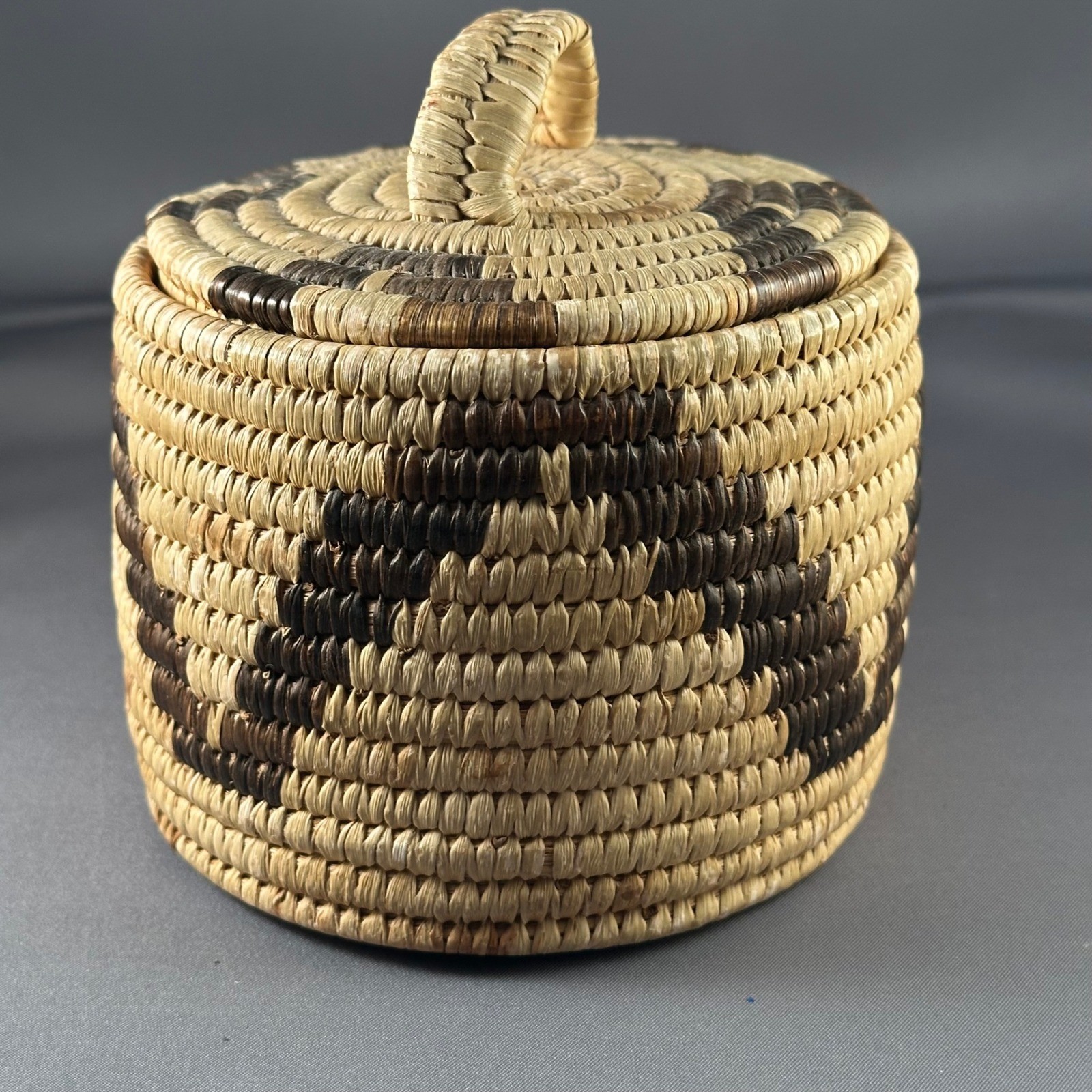 Vintage Native American Woven Coil Basket Lid 5in Papago Indian Tohono Oʼodham