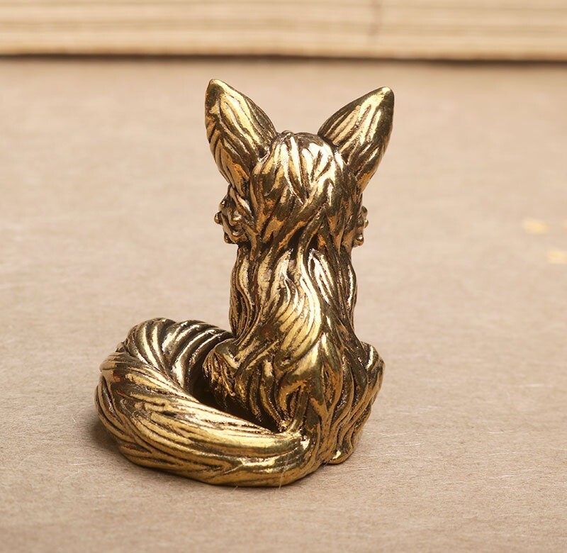 1PCS Brass Fox Animal Statue Small Sculpture Tabletop Figurine Home Decor Gifts
