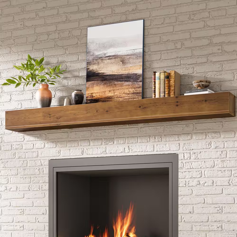 74.8 In. W X 8.26 In. D Shelf Rustic Brown Wood Rectangle Decorative Wall Shelf,