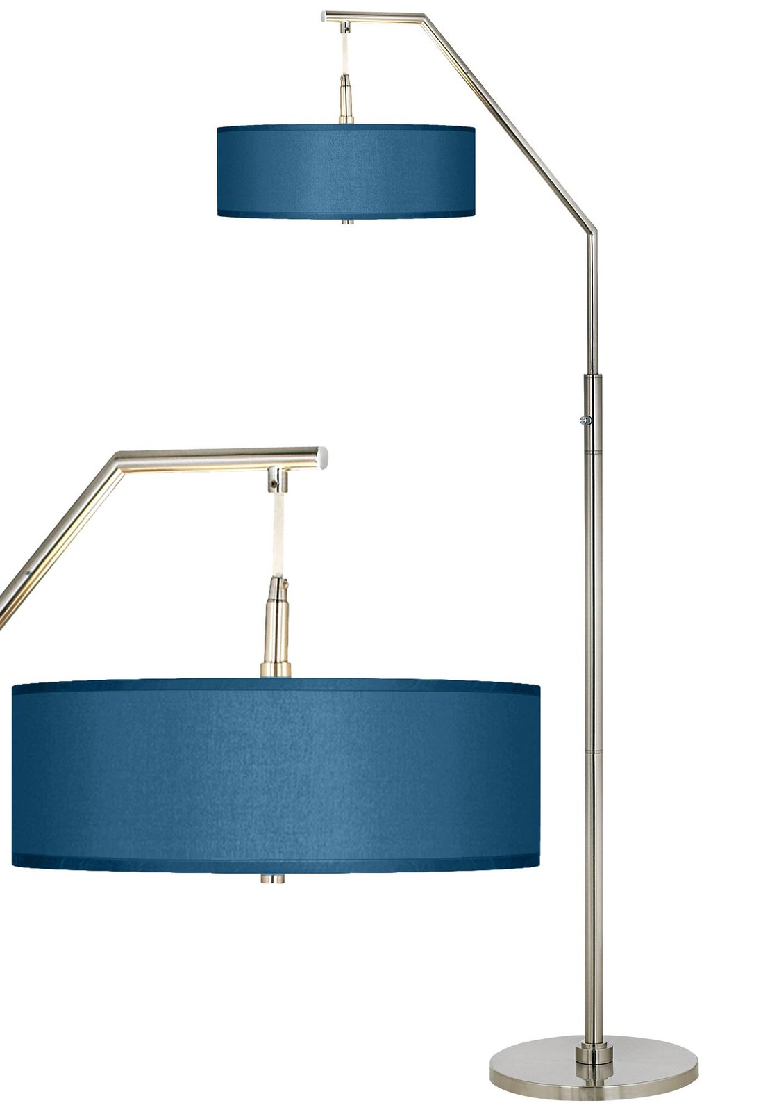 Modern Tall Arc Floor Lamp Brushed Nickel Blue Shade Living Room Reading House
