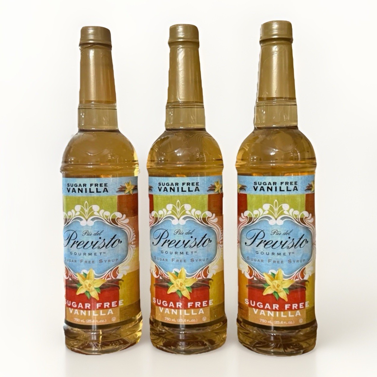 3PK. – Previsto Piu Del Gourmet Sugar Free Vanilla Syrup 25.4oz BB: 01/2029