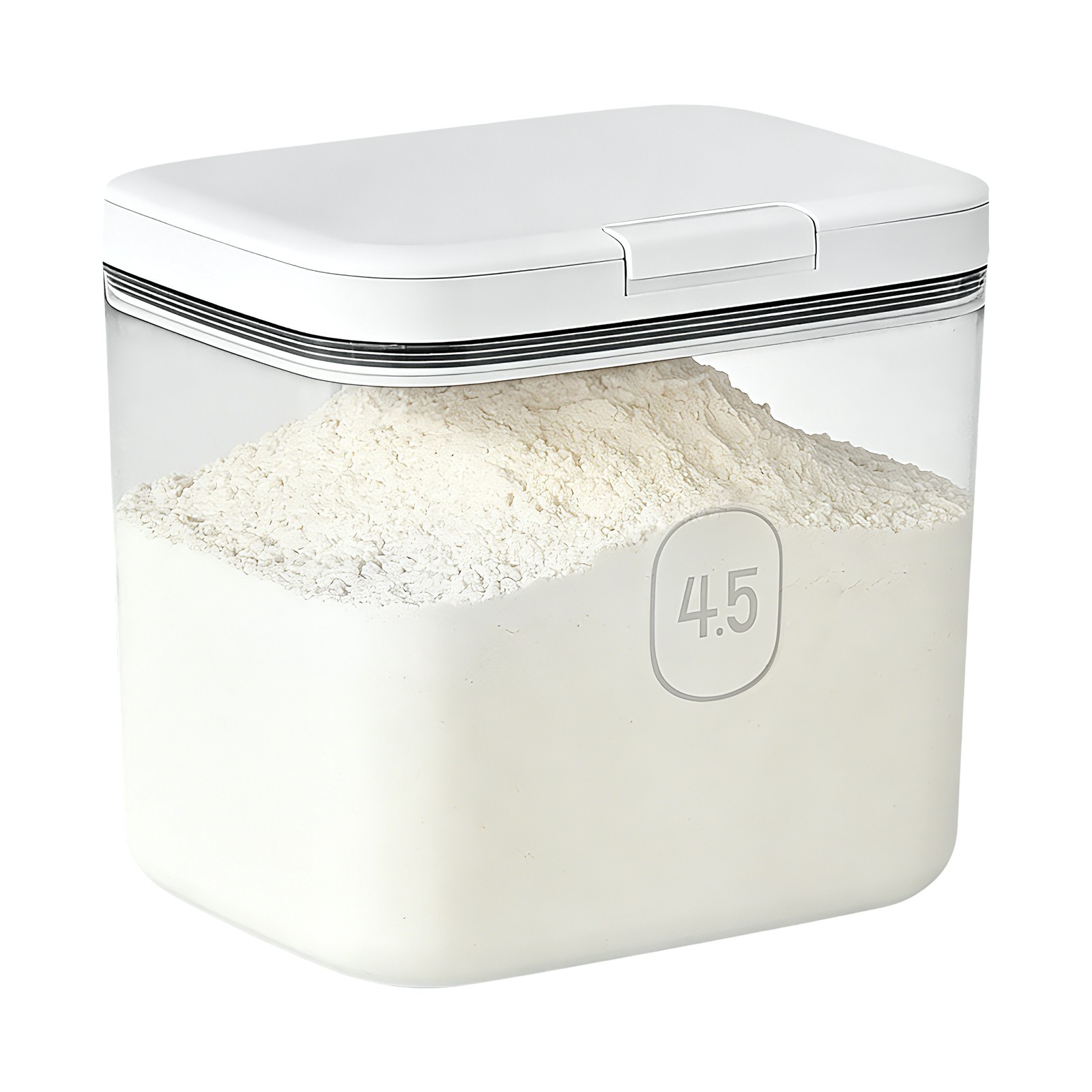 4.5L Flour Container with Measuring Cup, 8.07*6.54*7.6in PET Flour Container