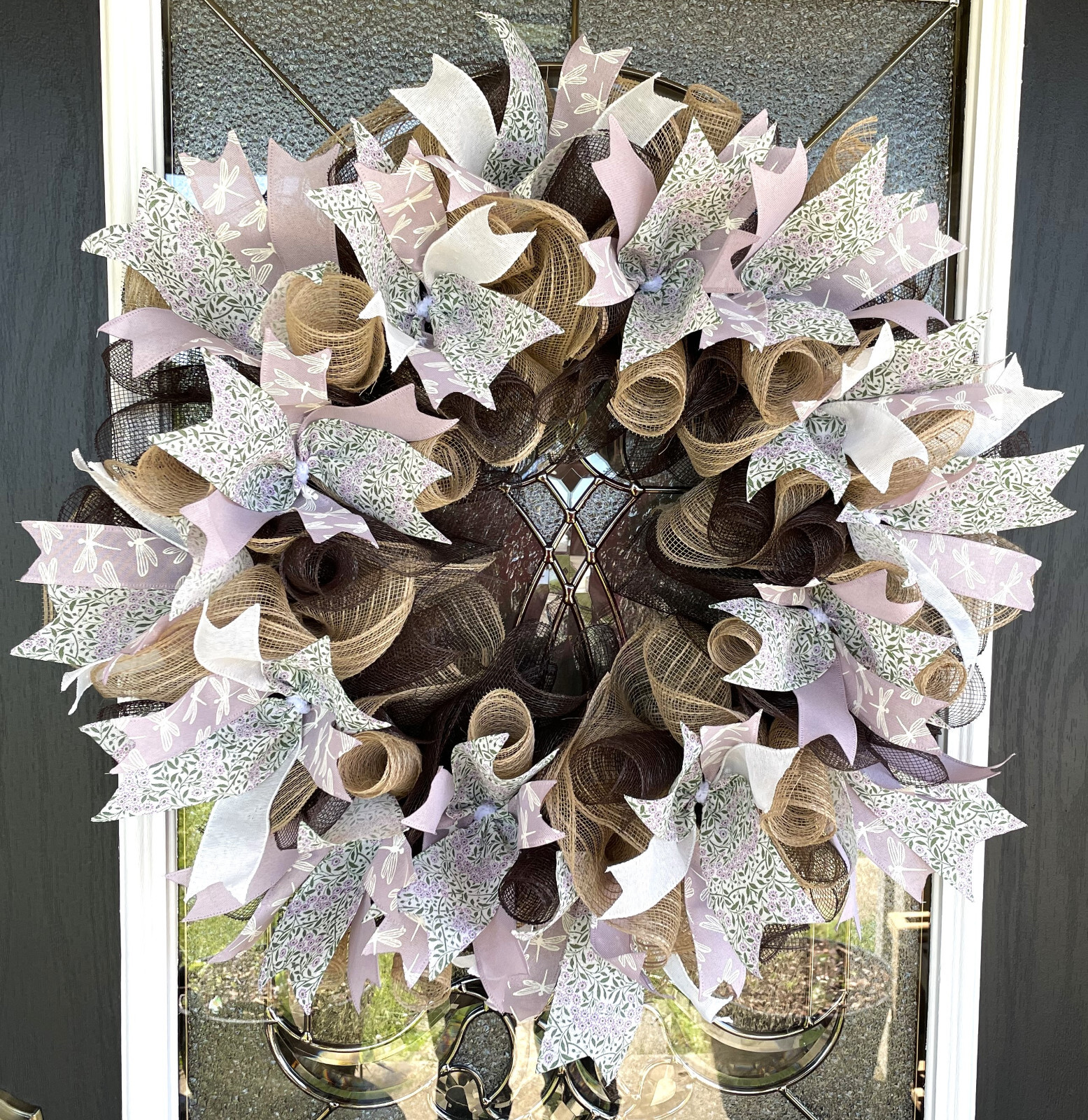 Lavender Dragonfly Spring Summer Fall Deco Mesh Wreath, Farmhouse Cottage Decor