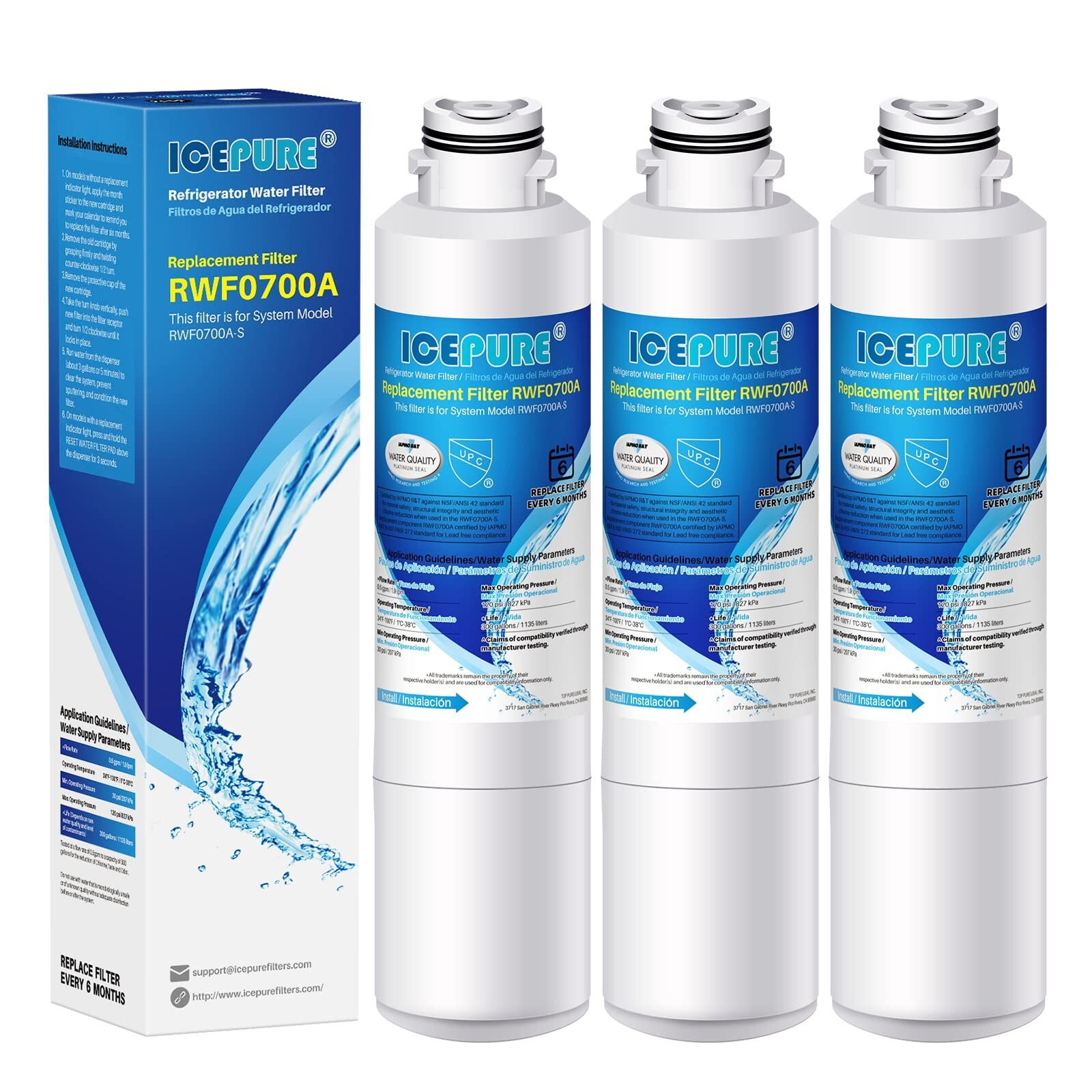Fit For Samsung DA29-00020B HAF-CIN/EXP Refrigerator Water Filter 3 PACK Icepure