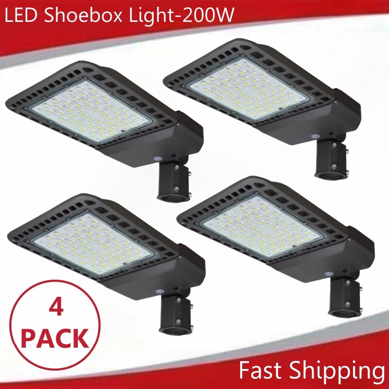 4PK 200W LED Parking Lot Light Commercial Outdoor Area Shoebox Street Pole Light